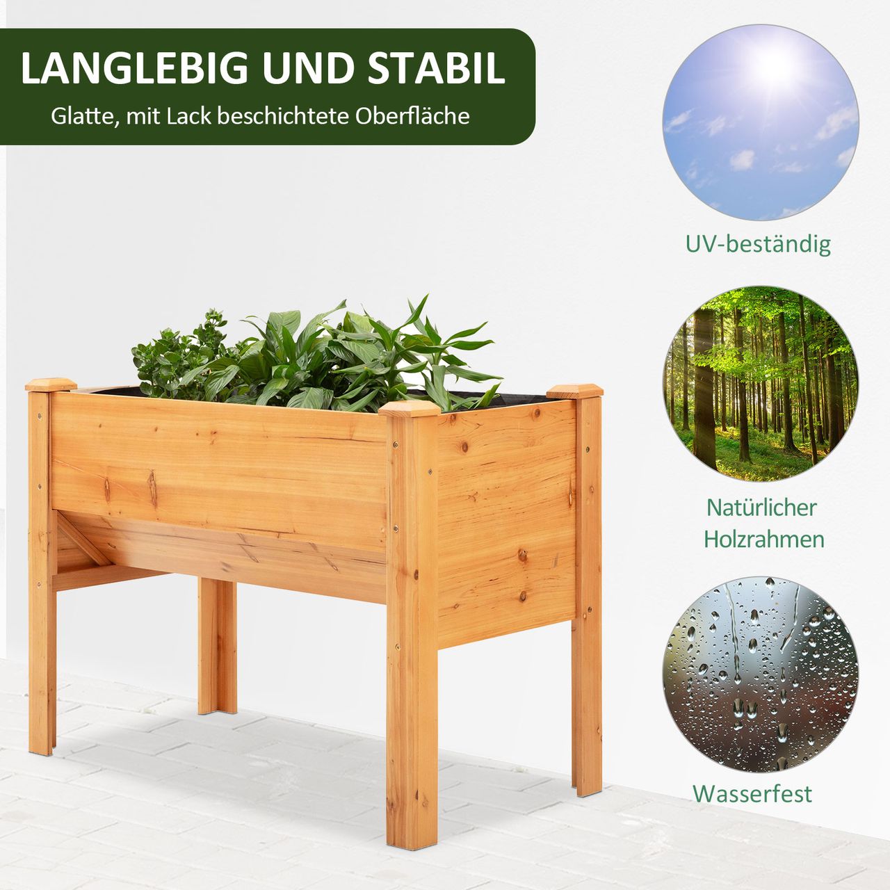 Outsunny Hochbeet aus Holz Kräuterbeet mit Abflussloch Haken Füßen