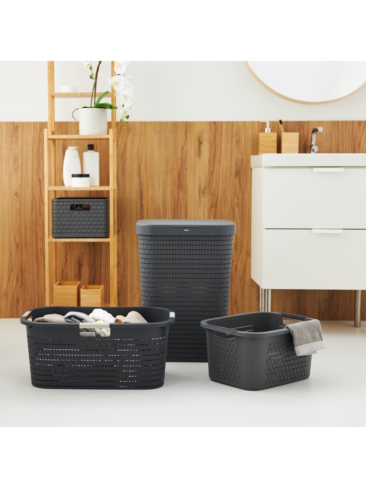 Rotho Country 3er-Set Wäschesammler 55l mit Deckel in Anthrazit günstig kaufen onesize