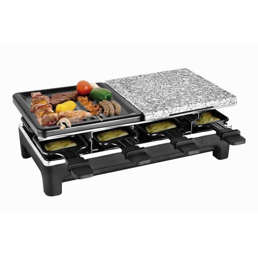 KESSMANN Raclette Raclette Grill mit Pfännchen elektrisch 8 Personen Inkl. 8 Spachteln &, 8 Raclettepfännchen, 1200,00 W, Grill & Granit Platte antihaft Grillplatte mobil Campinggrill Pfanne