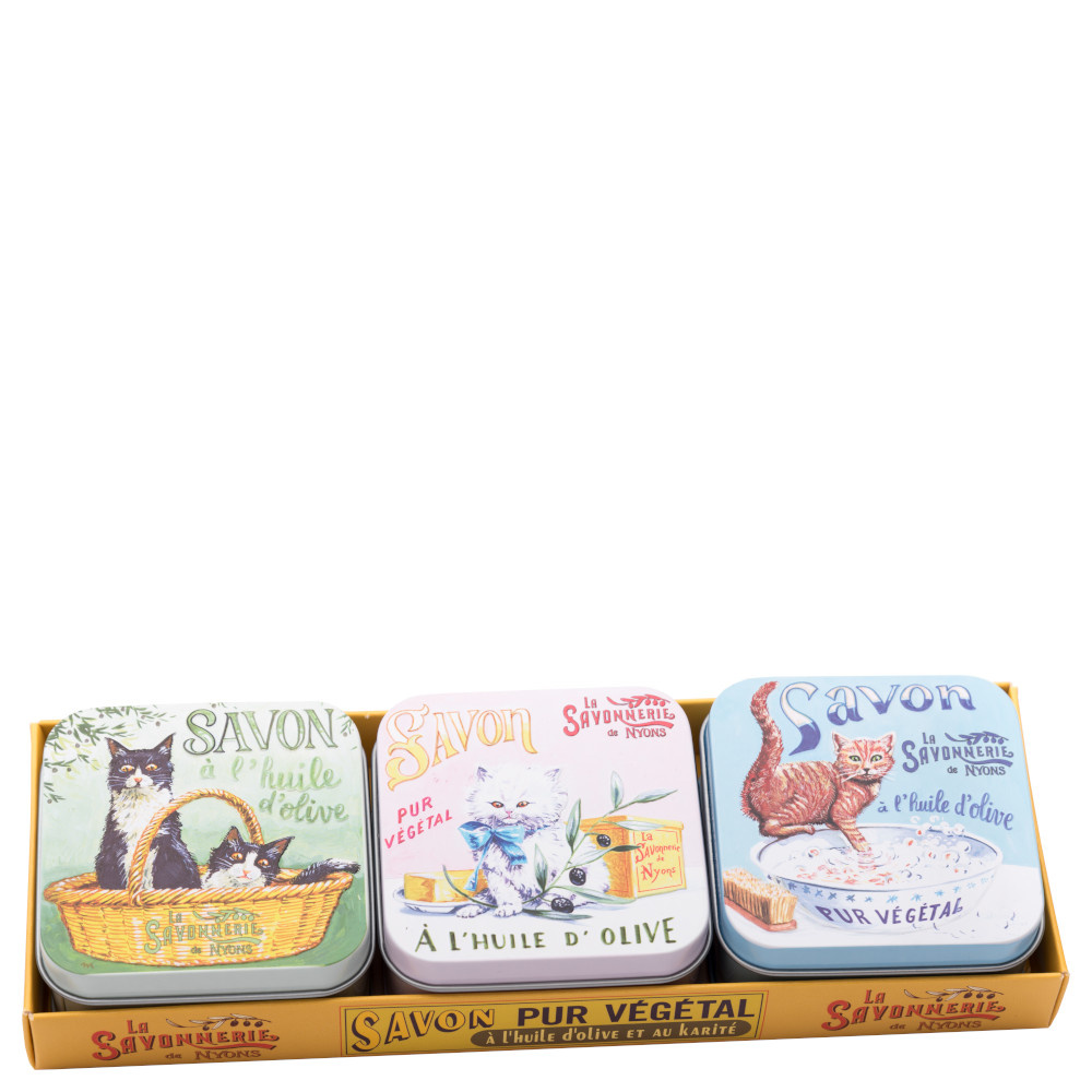La savonnerie de nyons Lot de 3 Boîtes à Savon Fleur de Coton 100g Chats Savon