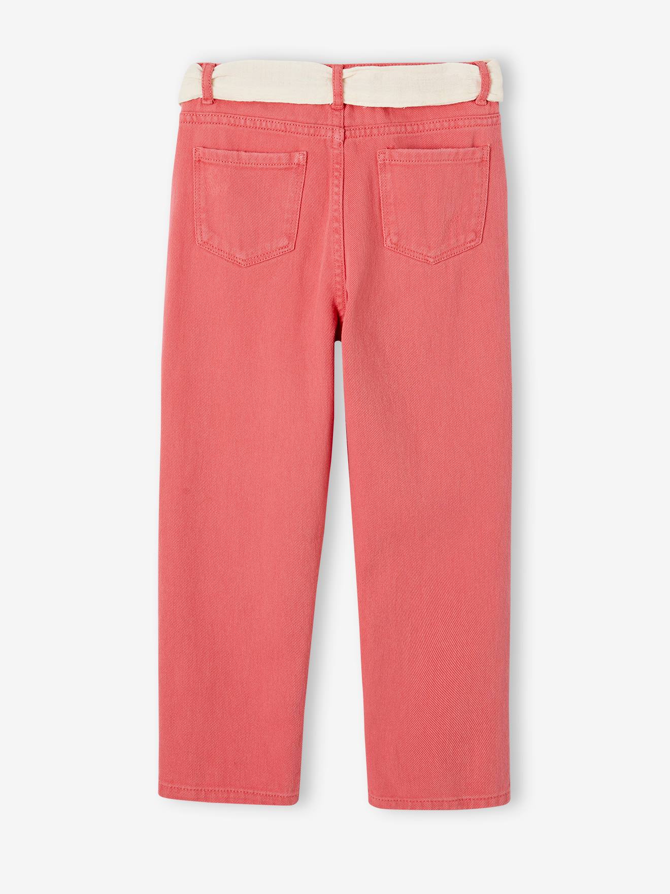Vertbaudet Mädchen Hose mit Stoffgürtel, Mom-Fit Oeko-Tex - pfirsich