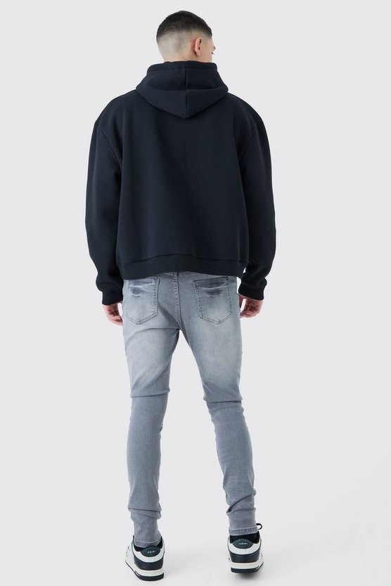 Zerrissene Skinny Stretch Jeans in Eisgrau