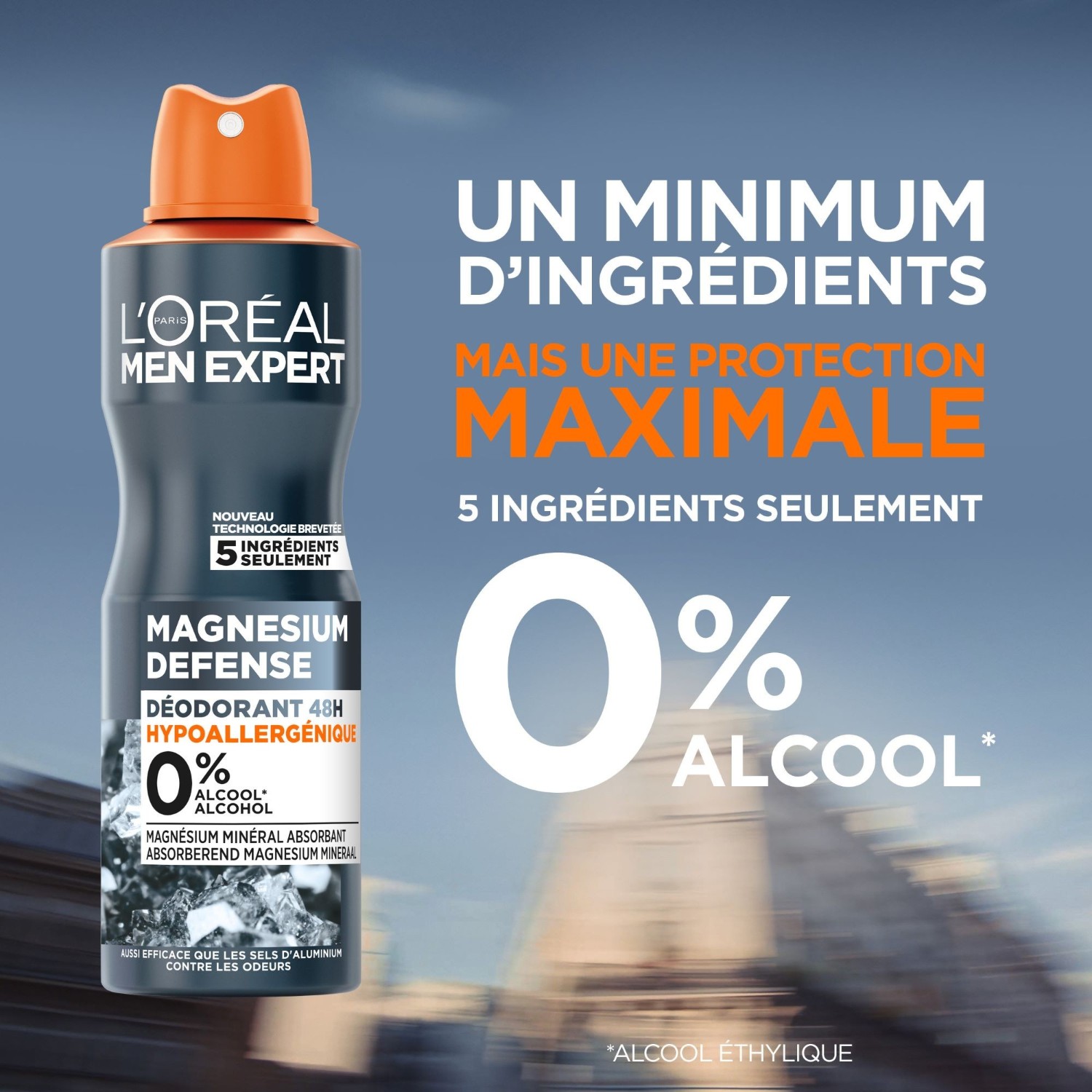 L'Oréal Paris Men Expert Magnesium Defense 48 órás hipoallergén dezodor spray 0%