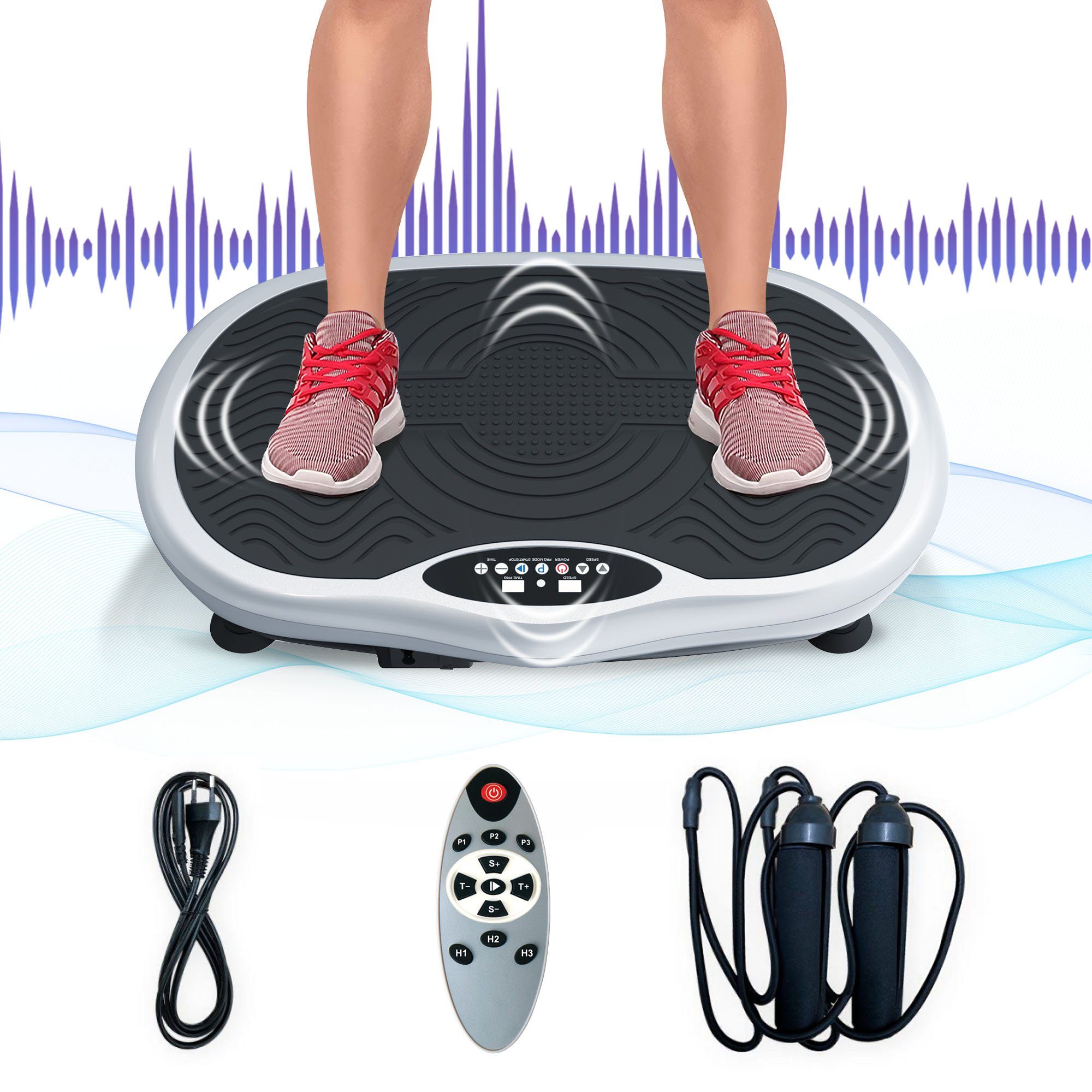 Merax Vibrationsplatte, 400,00 W, 2 Motoren, Trainingsbänder und Fernbedienung
