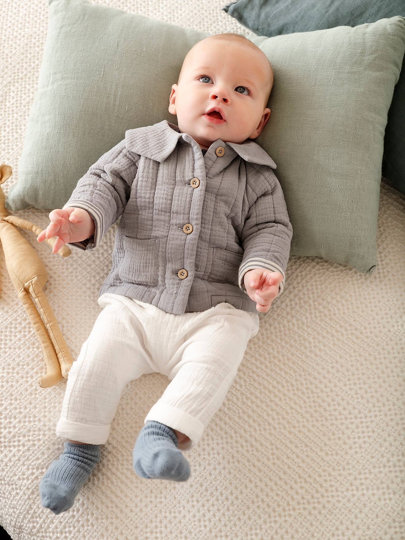 Vertbaudet Baby Jacke, personalisierbar, Wattierung Recycling-Polyester - hellgrau