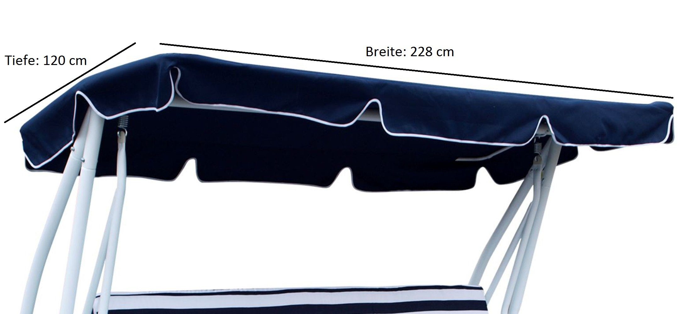 DEGAMO Hollywoodschaukelersatzdach MIAMI, (1-tlg), für 4-sitzer Schaukel 228x120cm, blau mit weißen Kedern