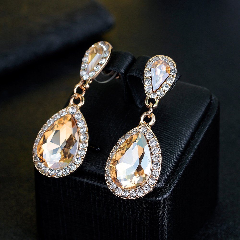 POCHUMIDUU Paar Ohrhänger Champagnerfarbene vergoldete Tropfenohrringe (2-tlg., Für Frauen), Bohème-Stil, Eleganter Schmuck mit Diamantenbesatz