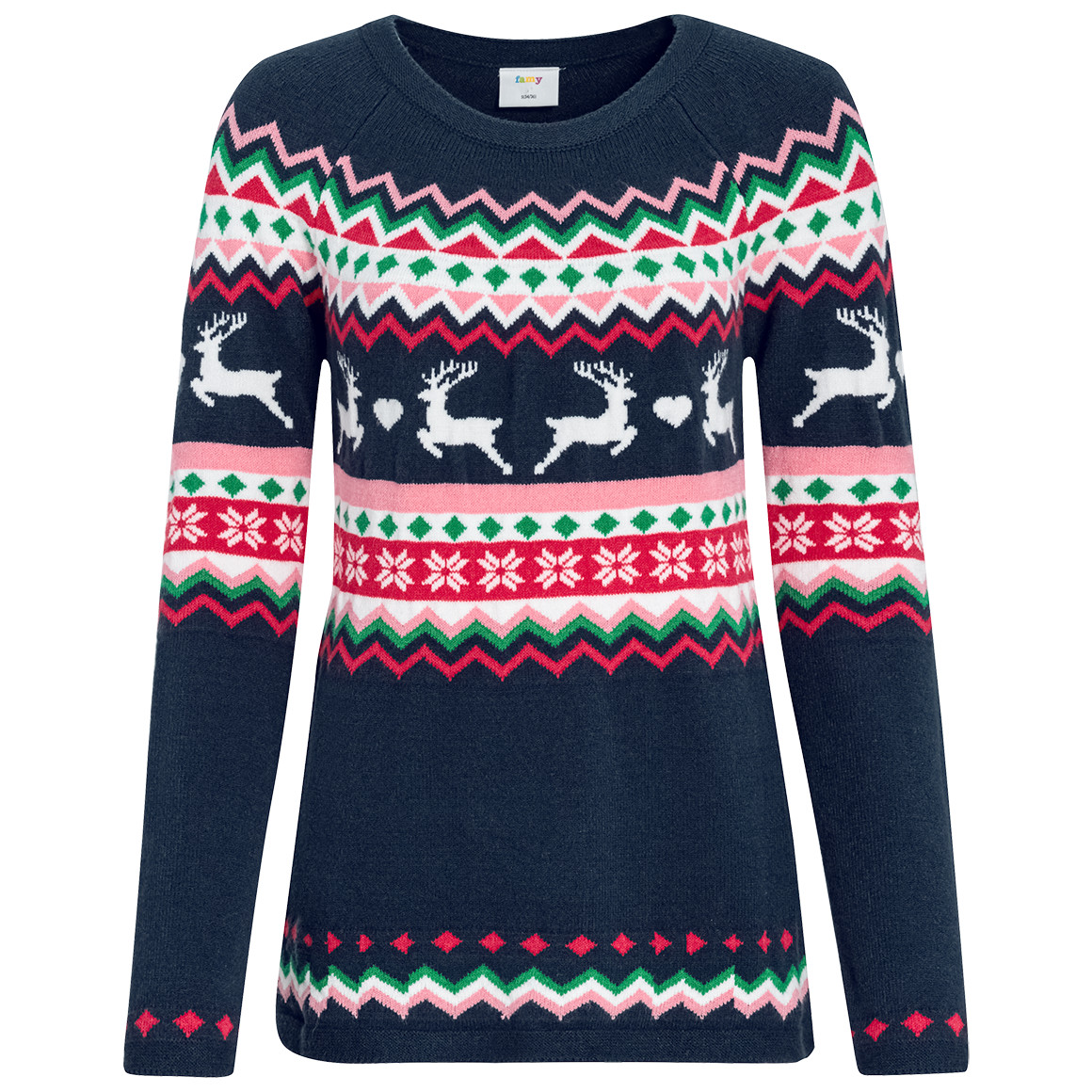 Damen Weihnachtspullover im Norweger-Look dunkelblau / weiss / rot