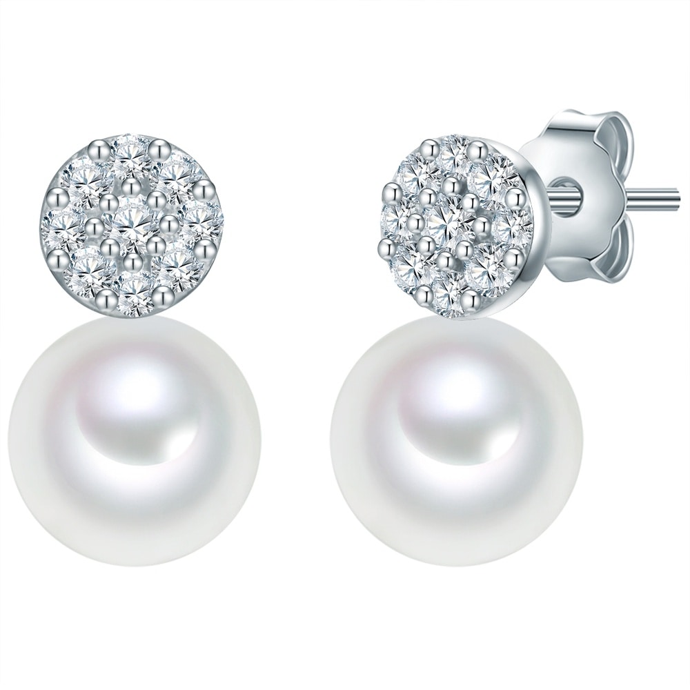 Valero Pearls Boucles doreilles Argent sterling Oxyde de zirconium (CZ) Perle de culture d'eau  Boucles d'oreilles