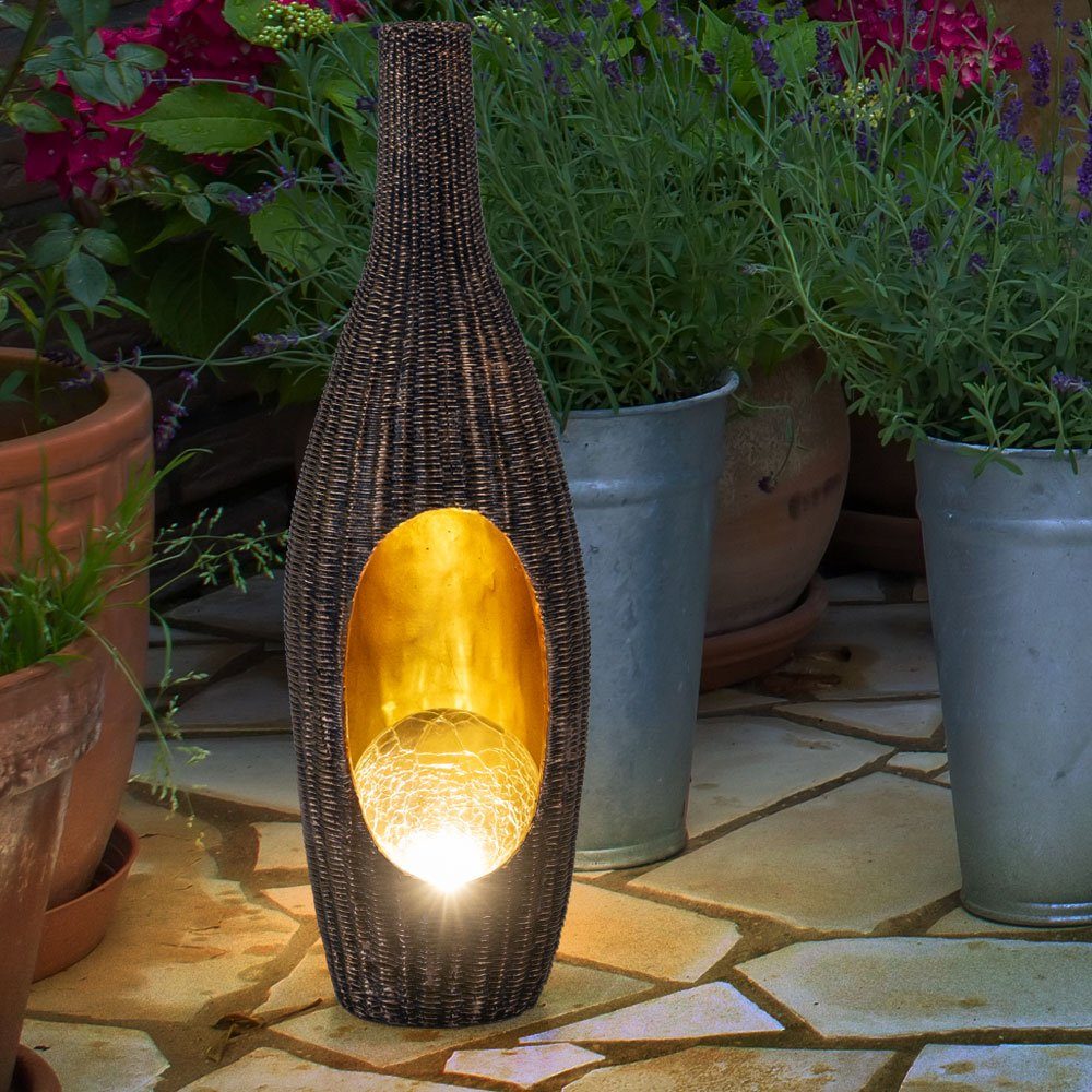 etc-shop Gartenleuchte, LED-Leuchtmittel fest verbaut, Warmweiß, Solarleuchte Rattan-Optik Solarleuchte Gartendeko für Außen Deko
