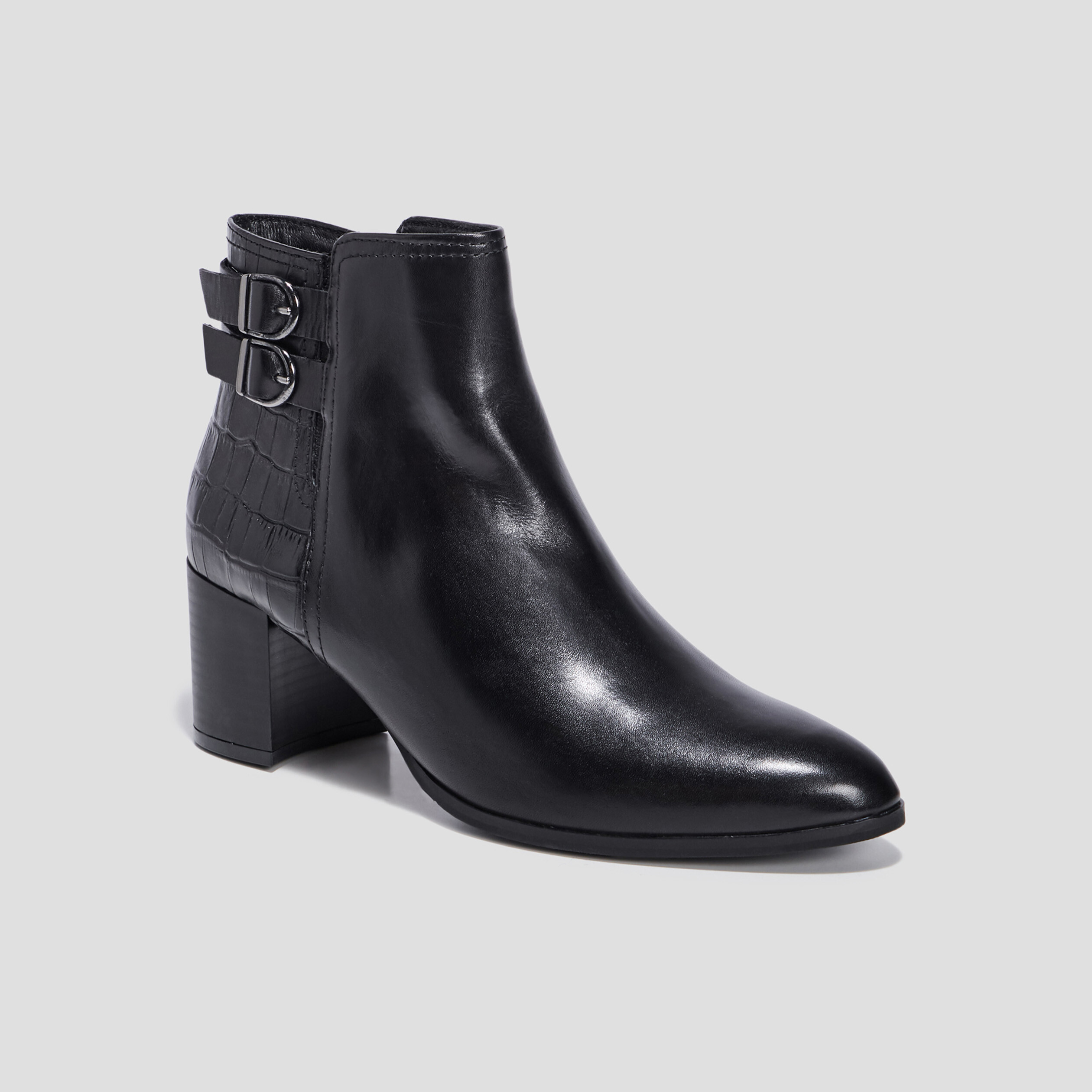 Bottines à talons en cuir noir femme | La Halle