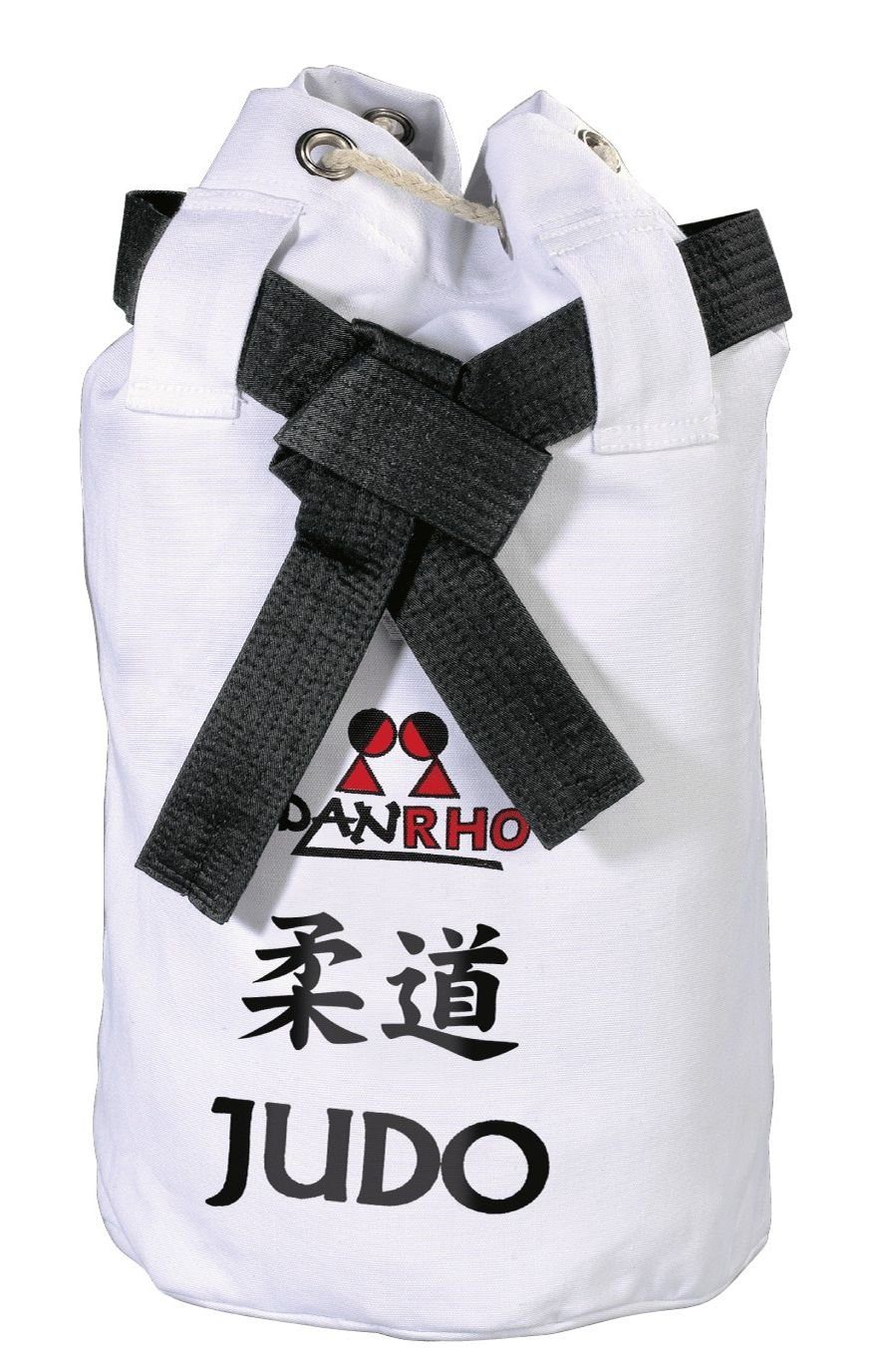 Danrho Sporttasche Judo Seesack Beutel Kinder Rucksack Turnbeutel (Baumwolle, Kordelzug Schnellverschluß), schwarz oder weiss, Budogürtel Optik