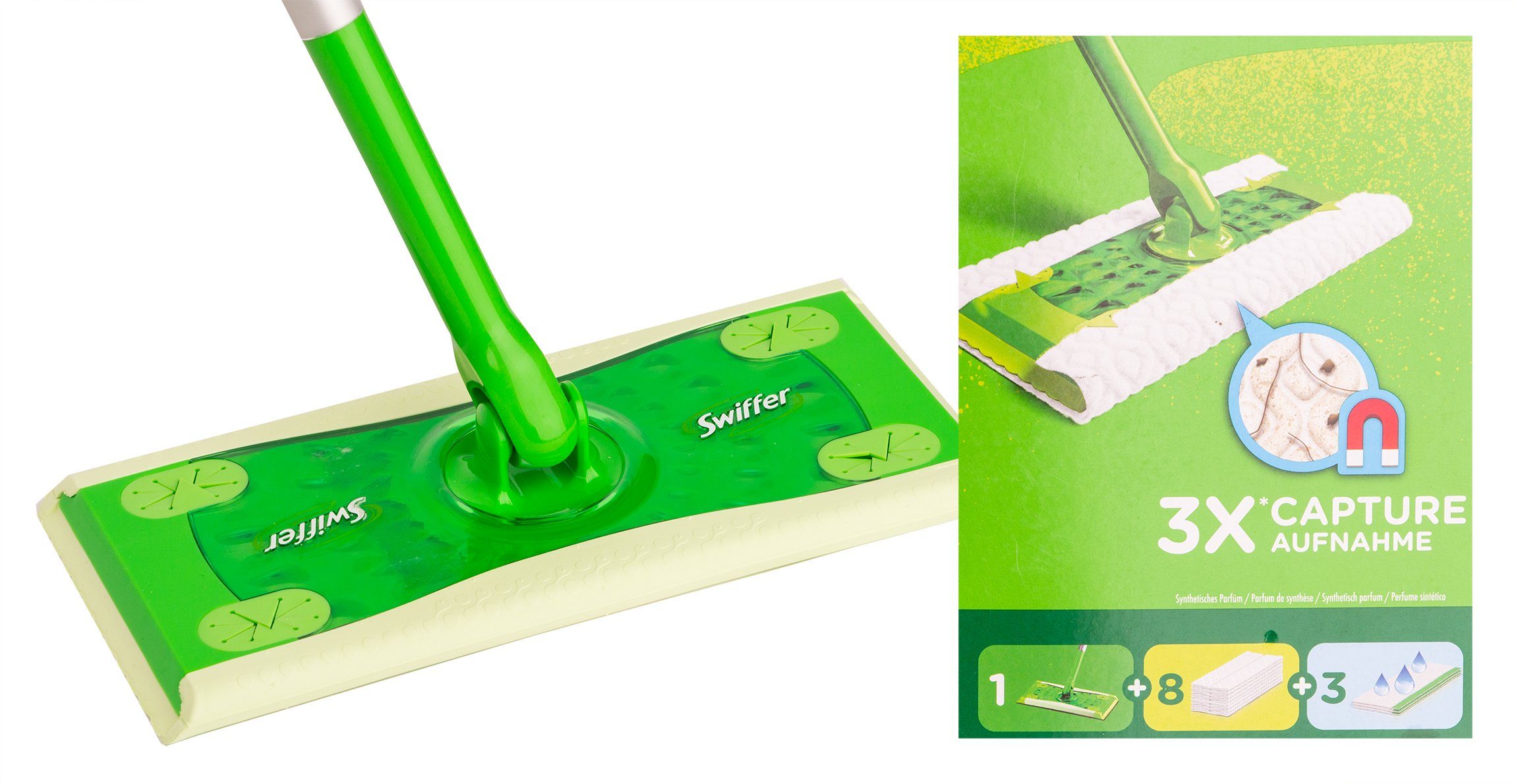 Swiffer Staubbesen Swiffer Starter Set Bodenwischer und Bodentücher (Stab + 11 Tücher)