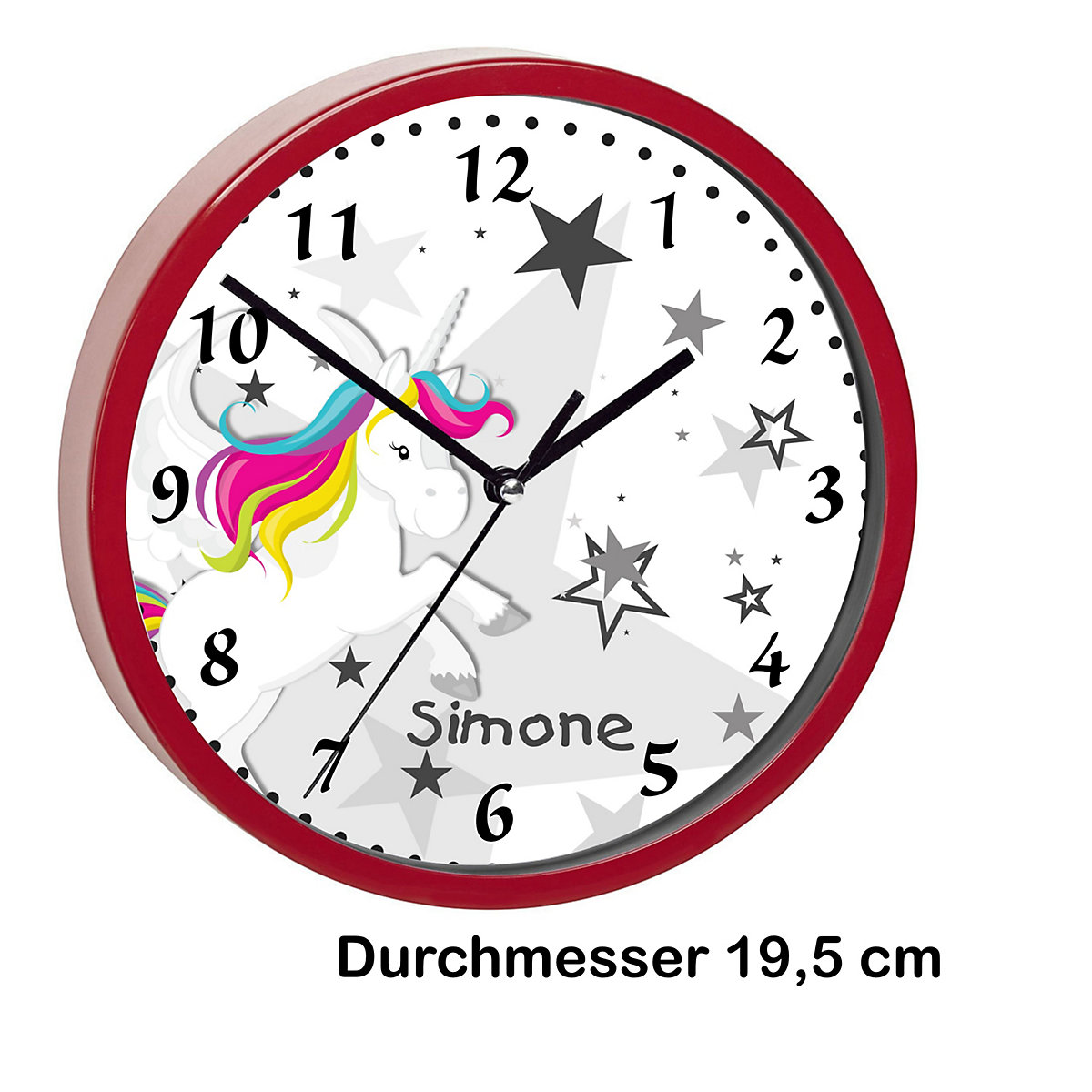 Kinder Wanduhr personalisiert mit Name Pegasus Sterne Grau