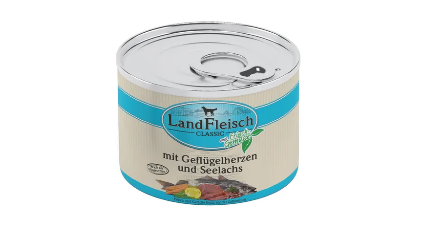 LandFleisch Classic Hundenassfutter Geflügelherzen & Seelachs mit Frischgemüse 195g 195 g