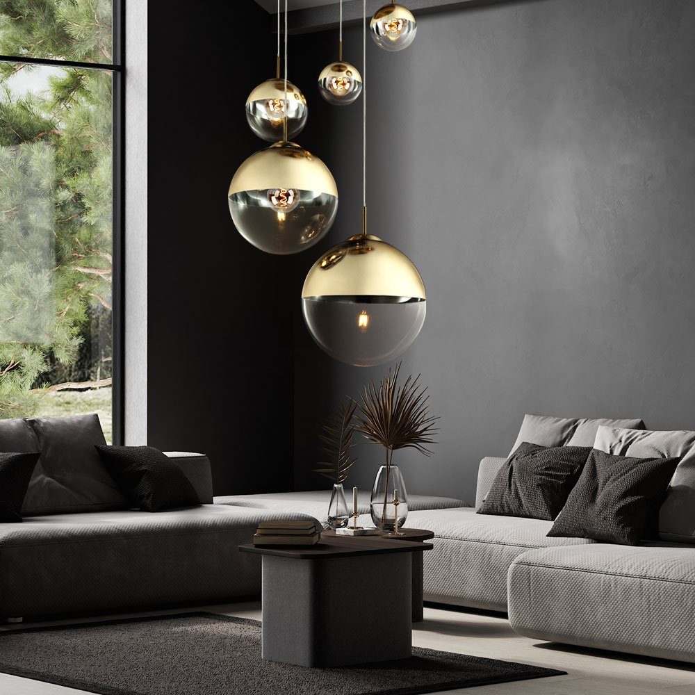 etc-shop Kugelleuchte, Leuchtmittel nicht inklusive, Pendelleuchte Esszimmer Hängelampe gold 5 flammig