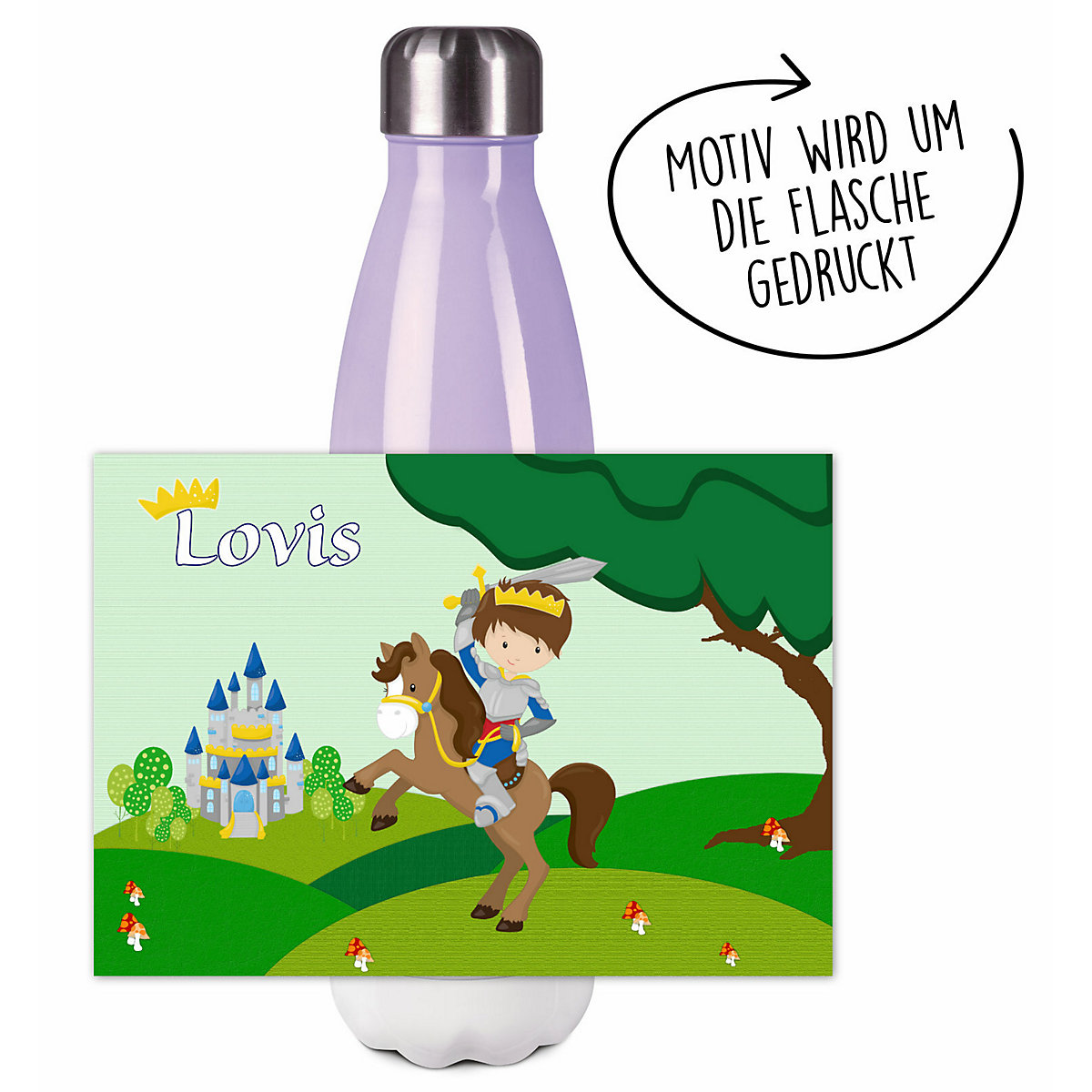 Edelstahl Kinder Thermoflasche / Trinkflasche bunt Ritter 2 Spülmaschinenfest, Auslaufsicher, Bruchfest, Doppelwandig, Für Heißgetränke geeignet, Mit Deckel, Isoliert