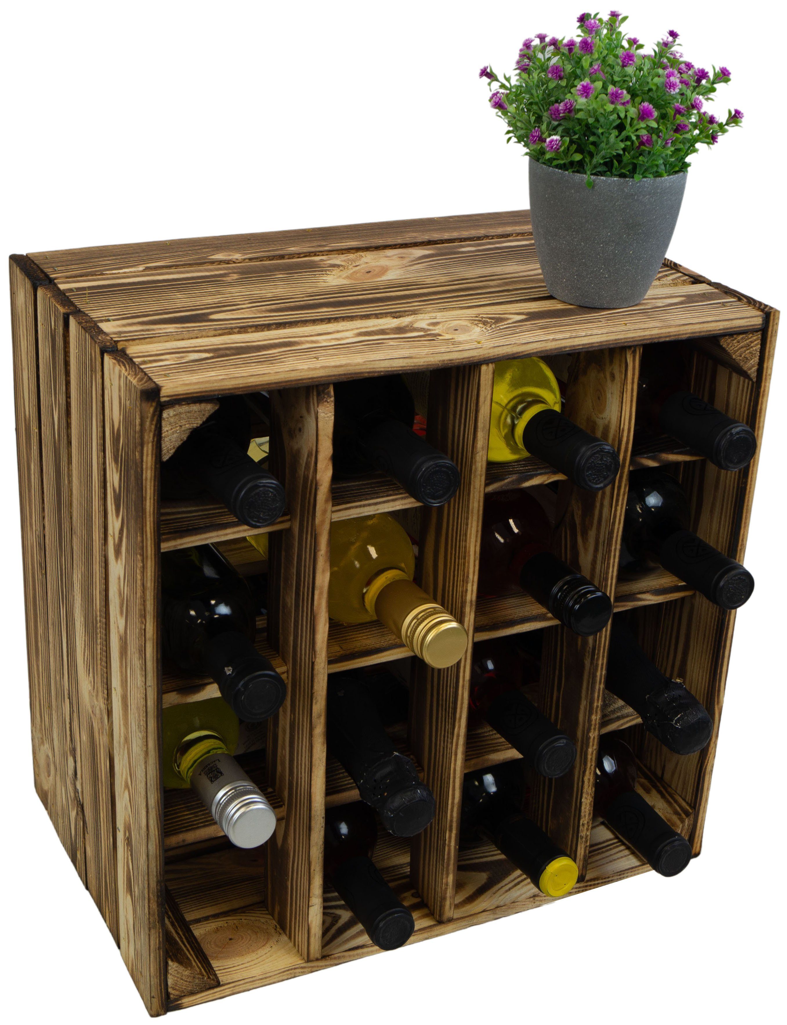 Kistenkolli Altes Land Allzweckkiste 3 set 16er Weinregal geflammt Weinregal Flaschenregal Weinschrank