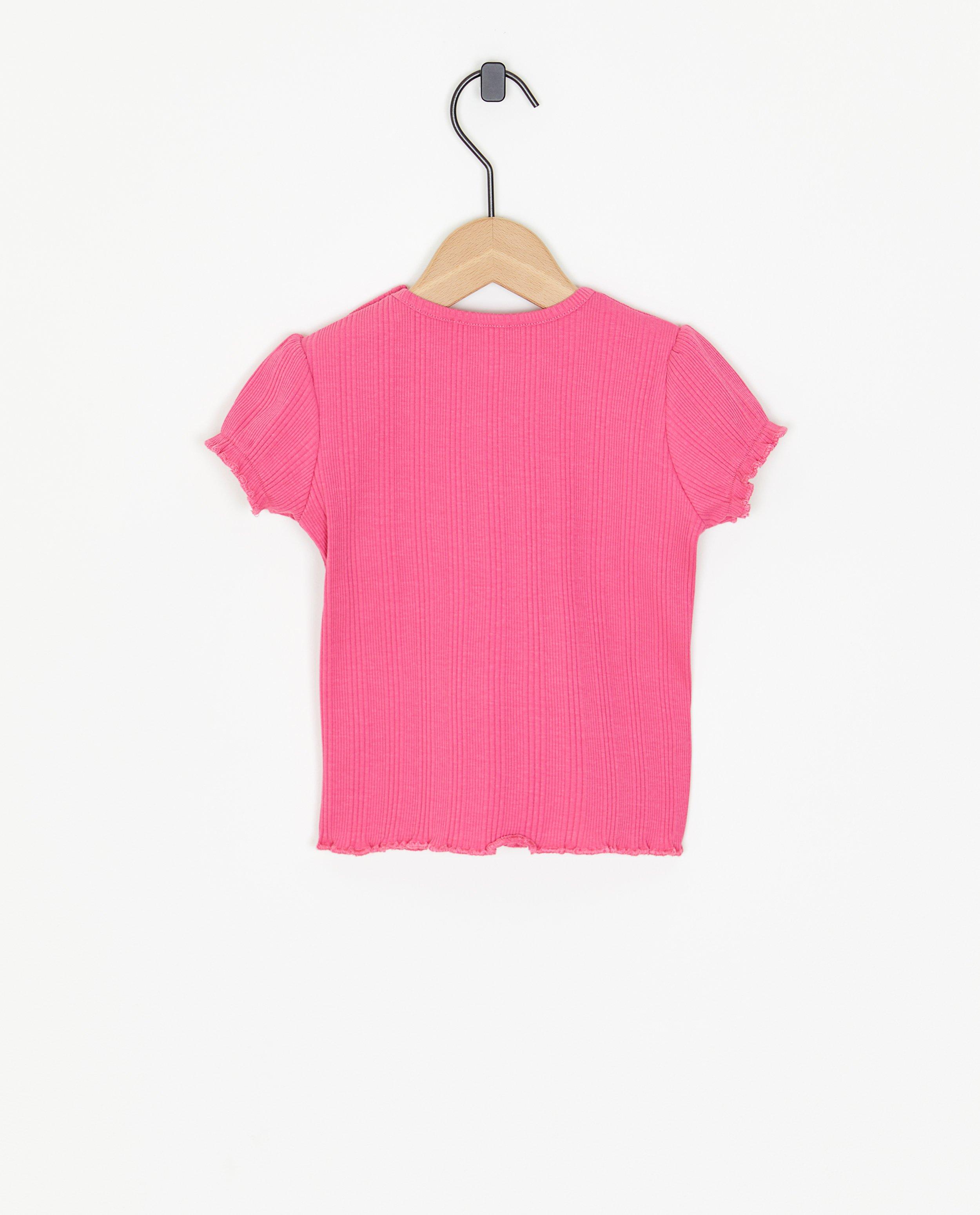 Tricou roz Cuddles and Smiles cu nervuri roșii