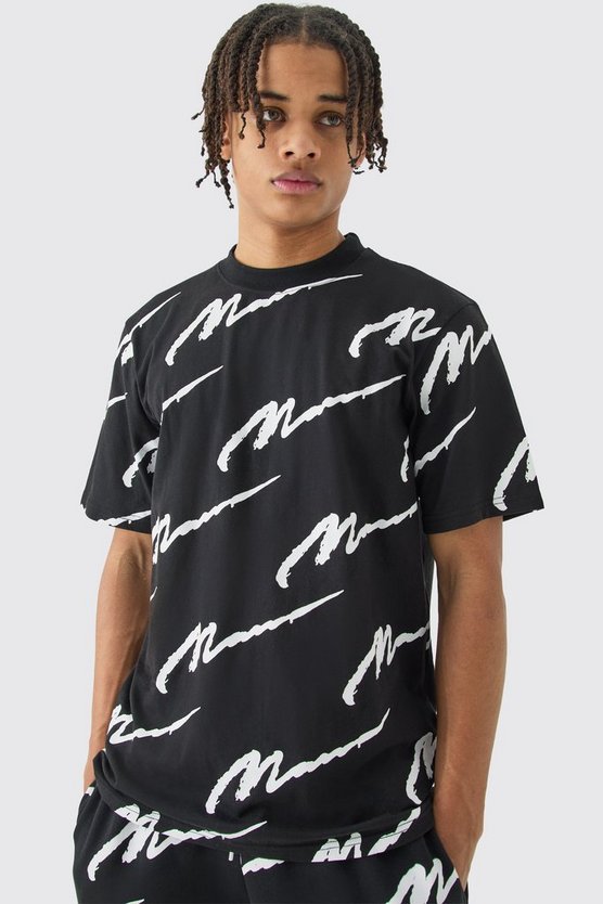 Man Signature T-Shirt und Jogginghosen Set mit Print