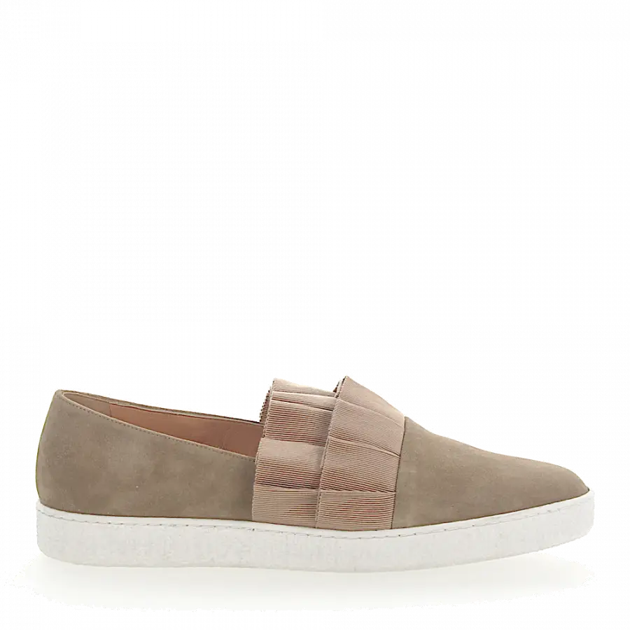 Unützer - Sneaker 8249 Veloursleder beige Stoff Raffung - grau
