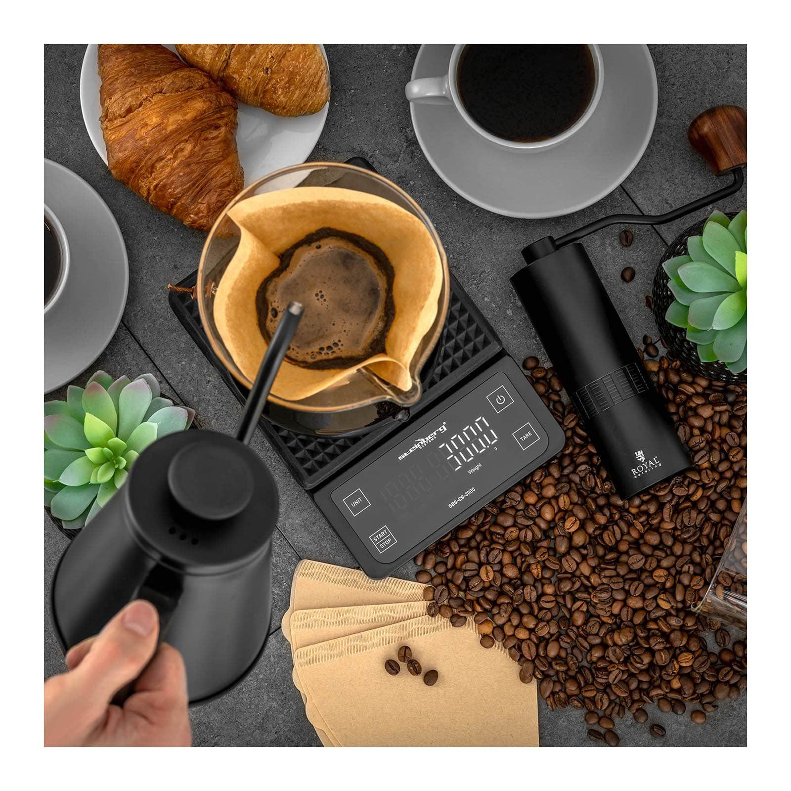 Steinberg Systems Küchenwaage Kaffeewaage Espresso-Waage Barista-Waage Kaffee-Waage 15x15 cm LCD 3