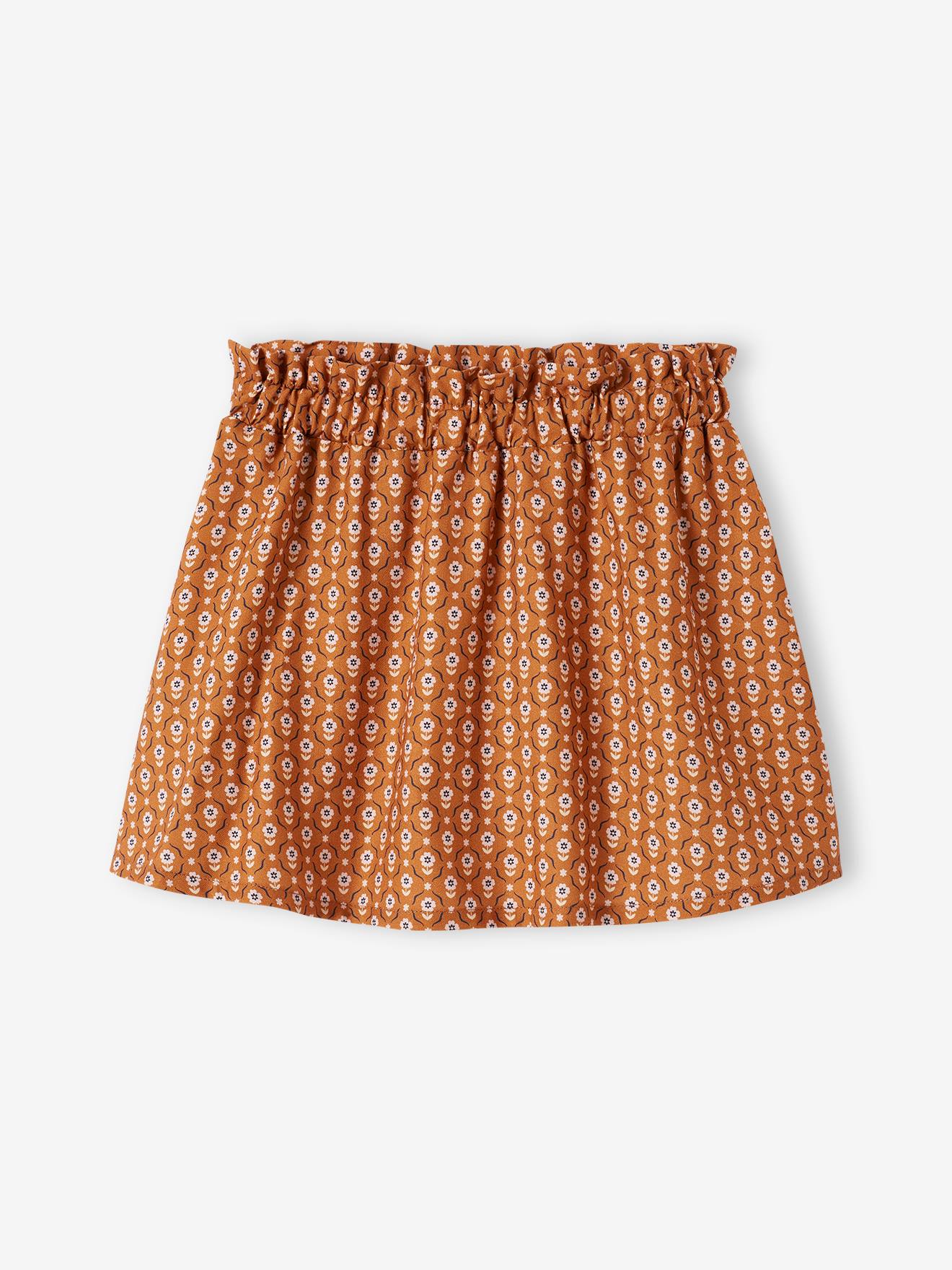 Jupe ample à fleurs fille caramel