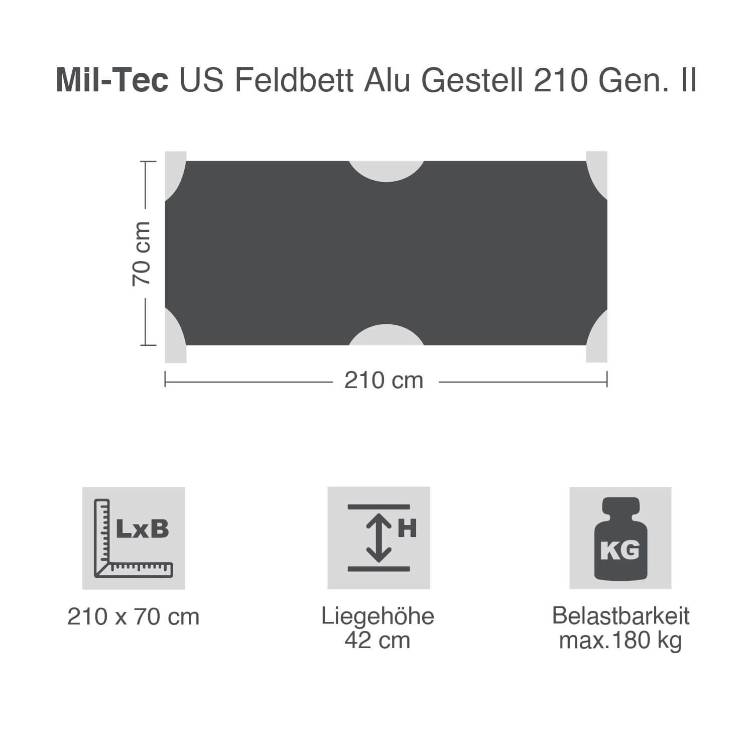 US Feldbett Alu Gestell 210 Gen. II