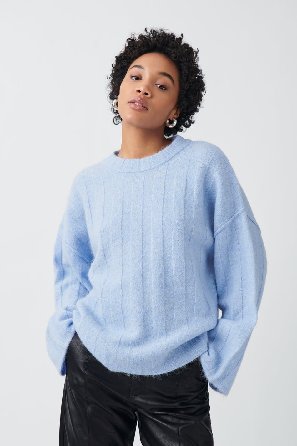 Wide rib knitted sweater