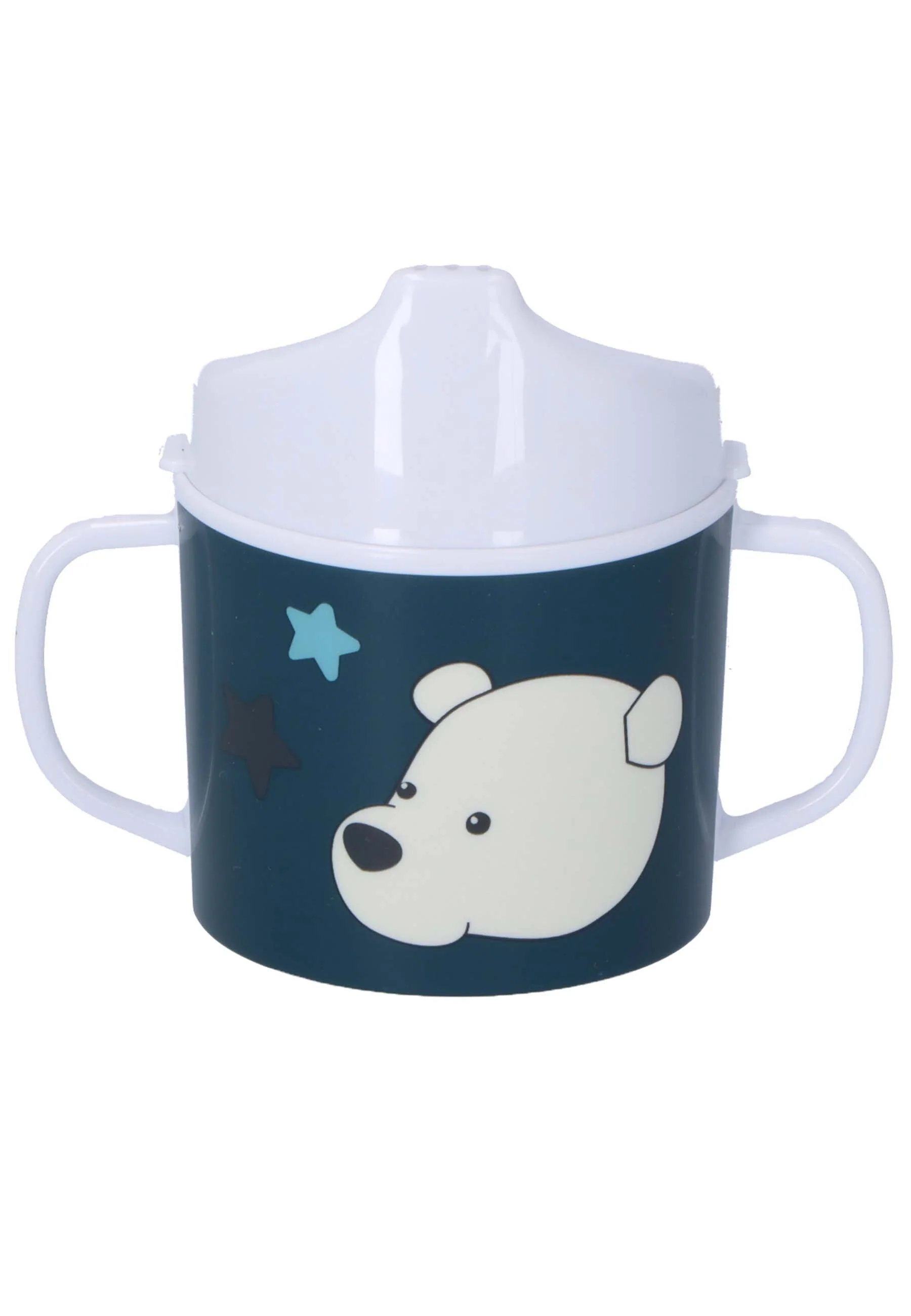 Henkeltasse mit Trinkaufsatz Eisbär Elia, türkis