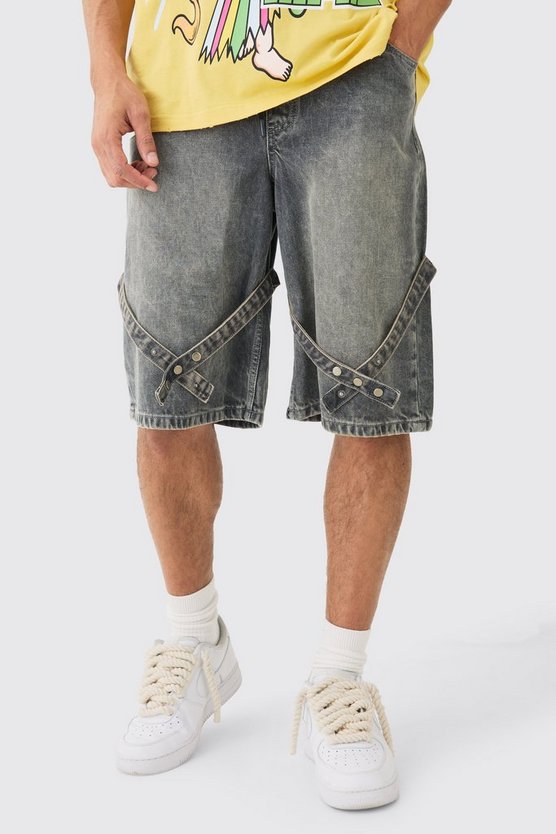 Graue Jeansshorts mit elastischem Bund
