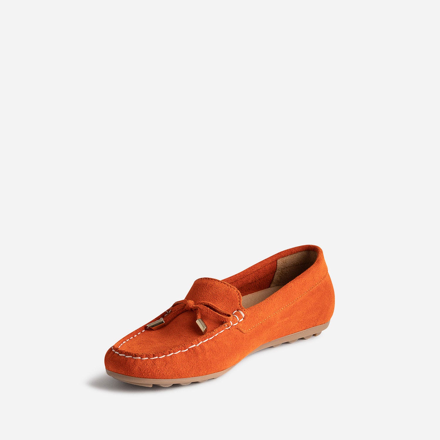 Mocassin rouge orangé en cuir velours
