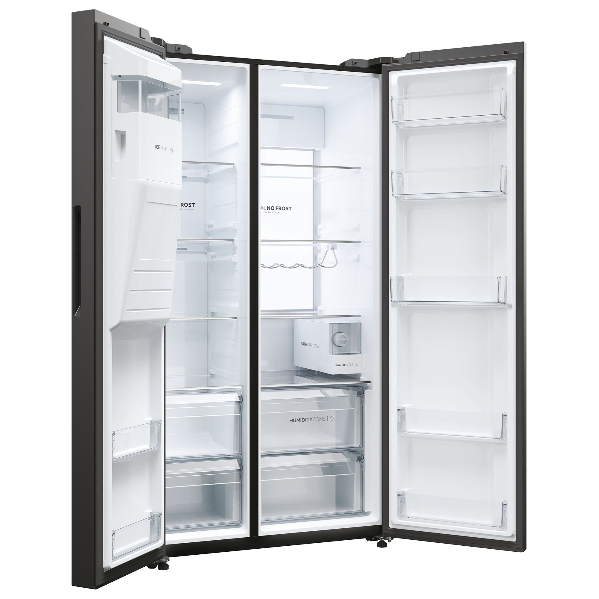 Haier Side-by-Side Front aus Edelstahl schwarz HSW79F18DIPT, 177,5 cm hoch, 90,5 cm breit, Wasser/Eiswürfeldispenser, No Frost, Smart hON App-WIFI