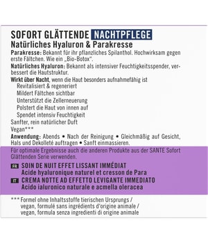 Sante Sofort glättende Nachtpflege Natürliches Hyaluron & Parakresse Nachtcreme-50 ml