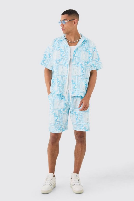 Kastiges Hemd & Shorts mit Worldwide-Print