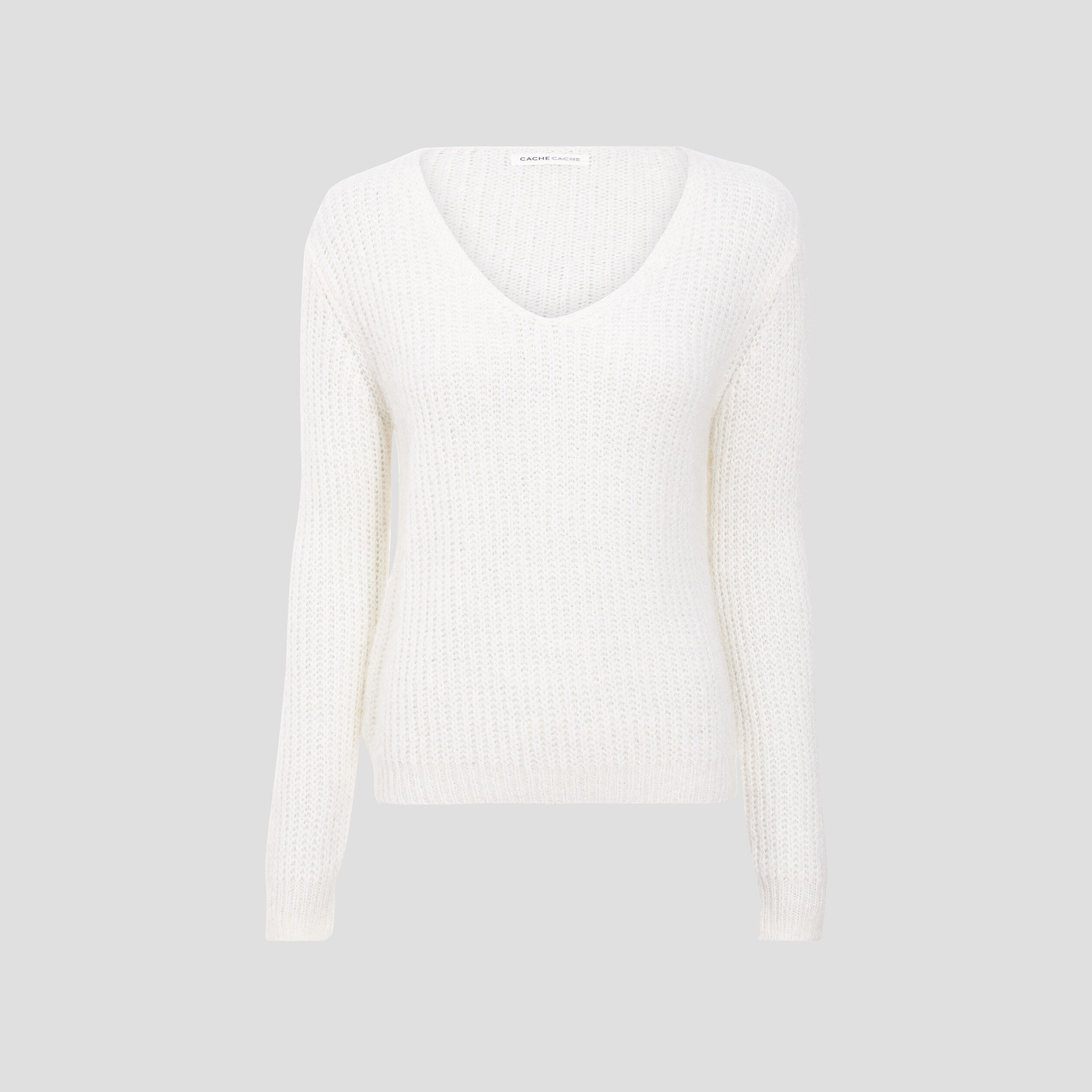 Pull avec col en V ecru femme | Cache Cache