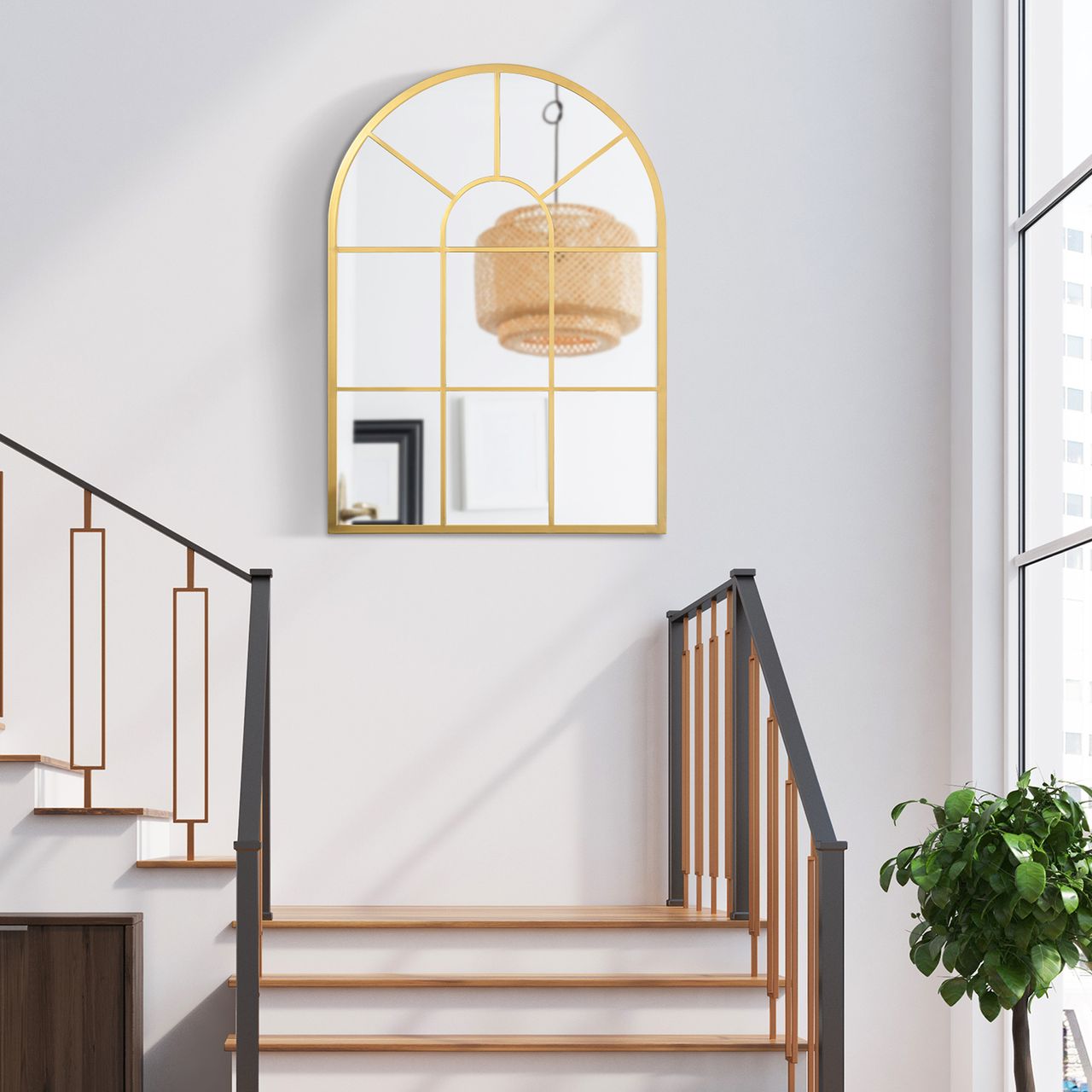 HOMCOM Wandspiegel Fensterspiegel 70 x 50cm Flurspiegel mit Metallrahmen Gold