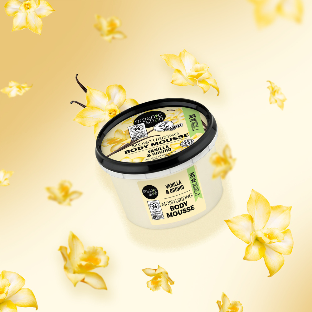 organic shop Mousse corps hydratante Vanille et Orchidée Vegan Naturelle Mousse corps
