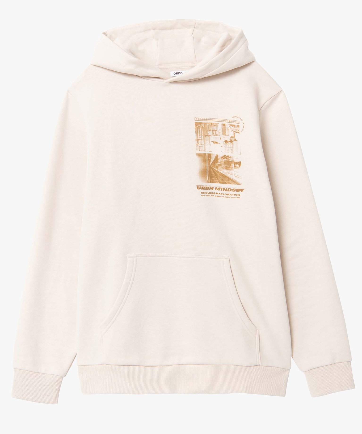 Sweat homme à capuche avec motif streetwear ecru | GEMO