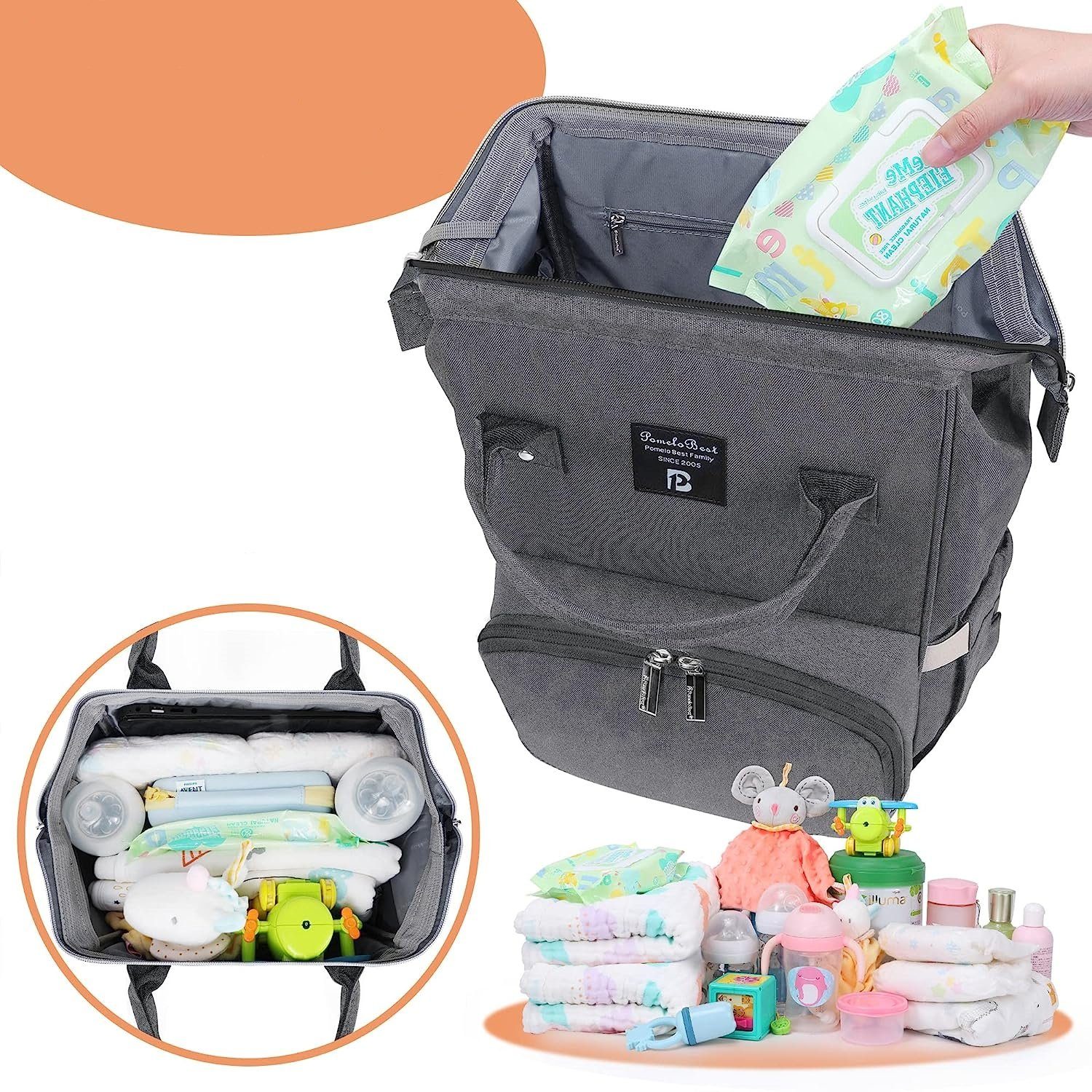 WISHDOR Wickelrucksack Wickeltasche Rucksack Baby Multifunktions-Babytaschen wasserabweisend (Windeln Babyflasche Milchfläsche Rucksack Tasche mit Flaschenhalter, Multifunktional, Babytasche, Wickelrucksack, für Mama und Papa unterwegs), mit tragbare
