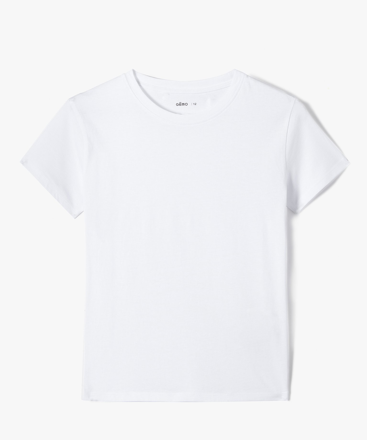 Tee-shirt fille à manches courtes et col rond blanc | GEMO