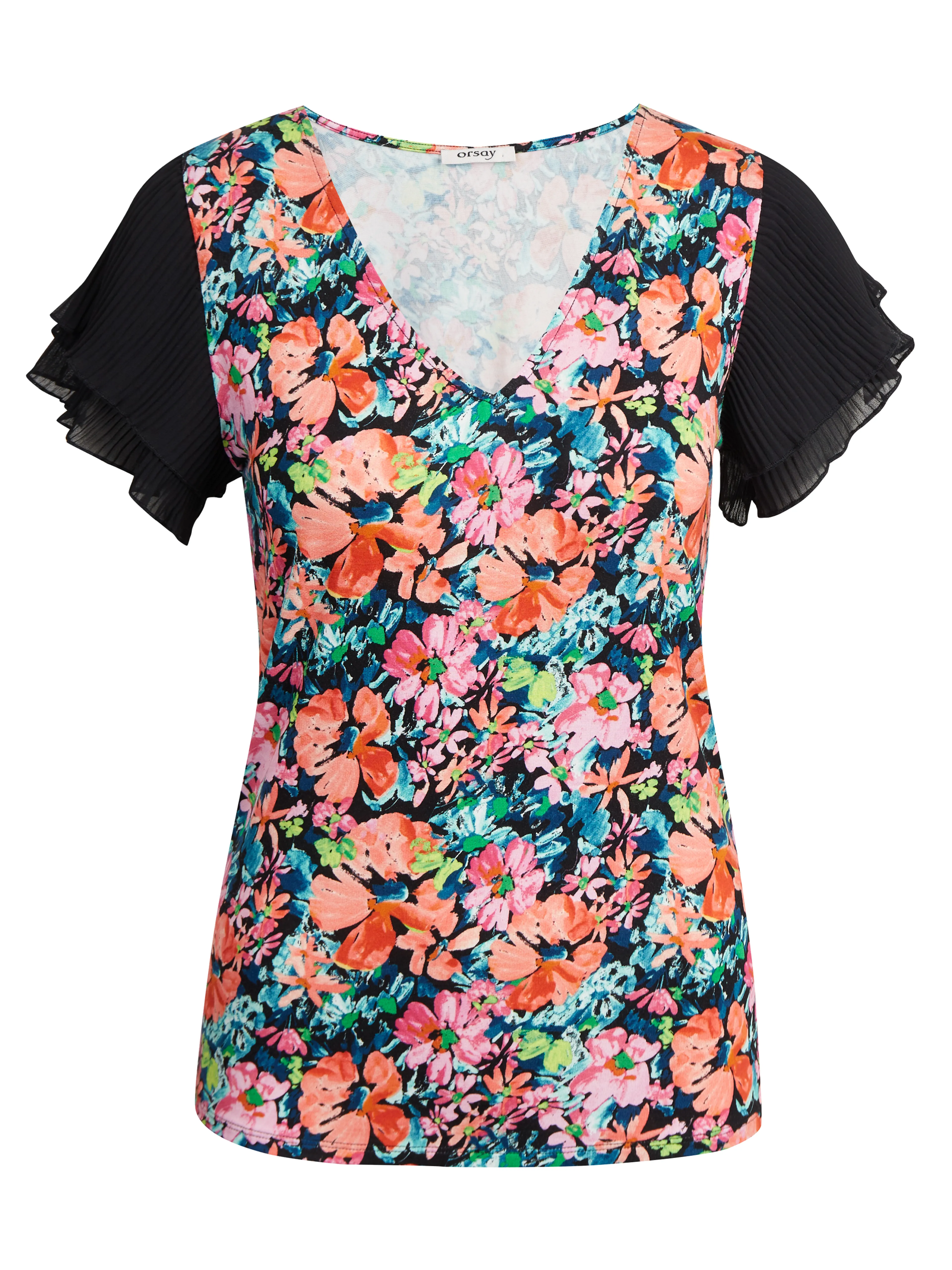 Blaue und schwarze Damenbluse mit Blumen ORSAY