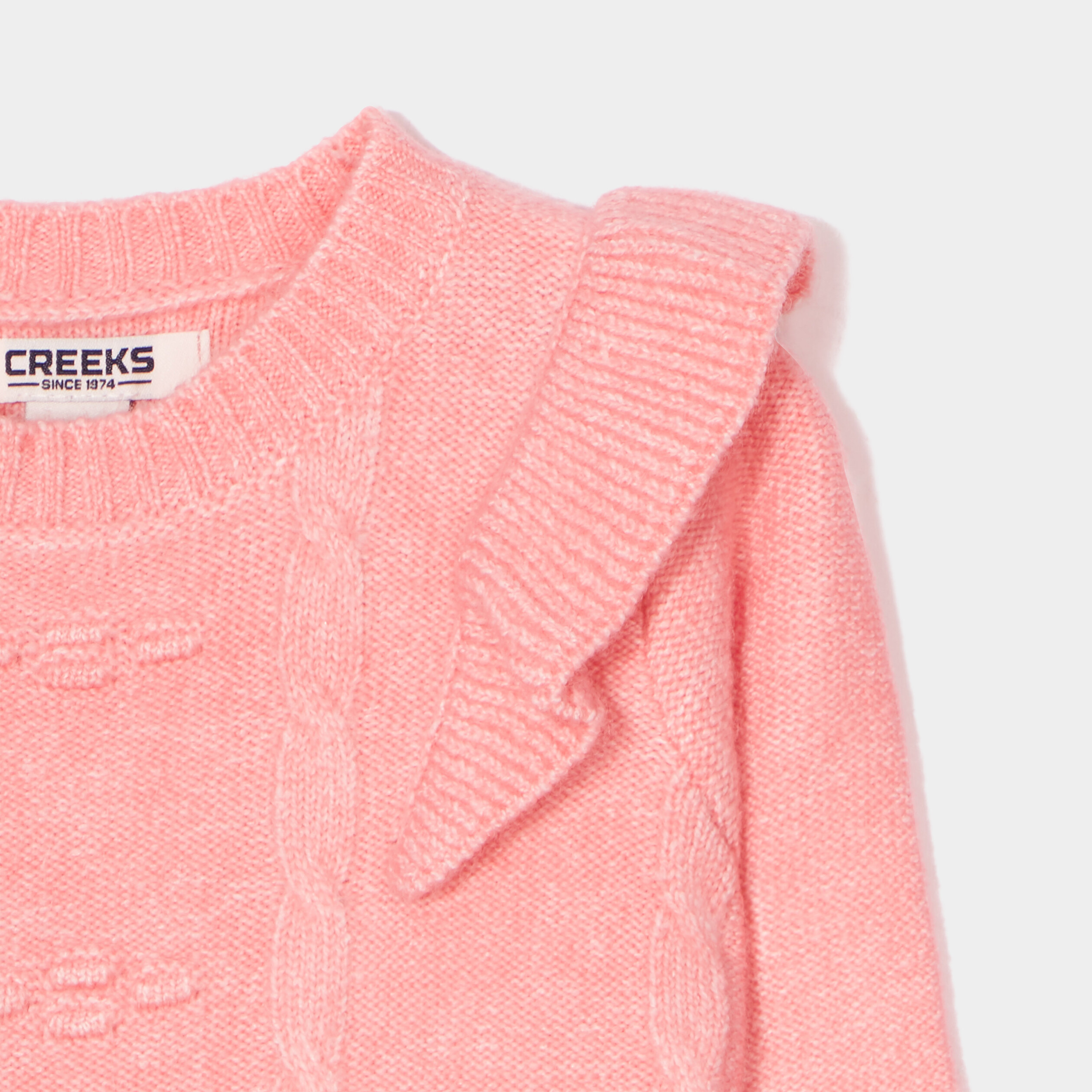 Pull à volants et torsades Creeks rose bébé fille | La Halle