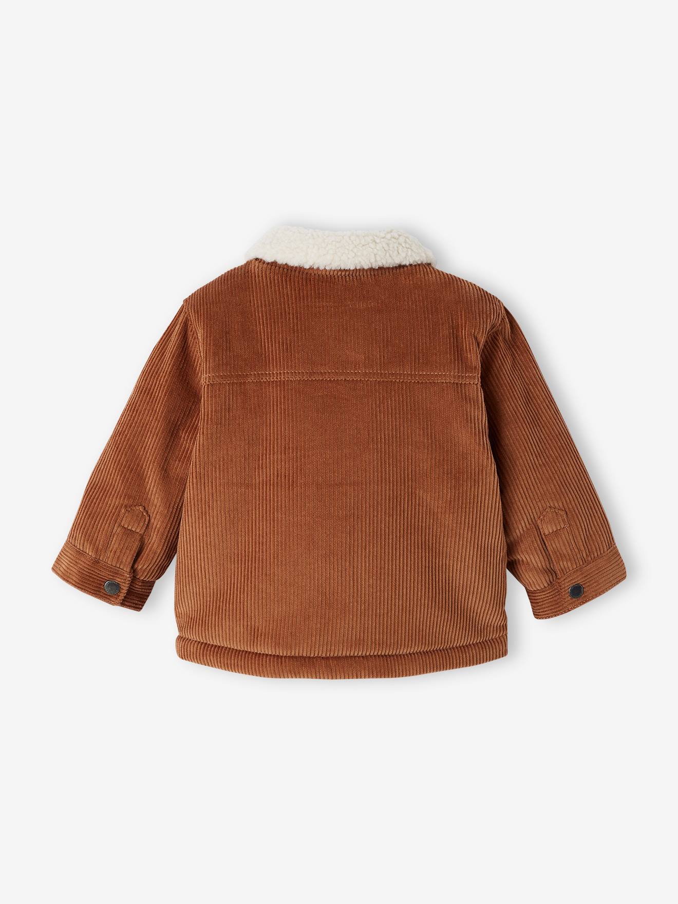 Veste en velours côtelé Bébé doublée fausse fourrure marron