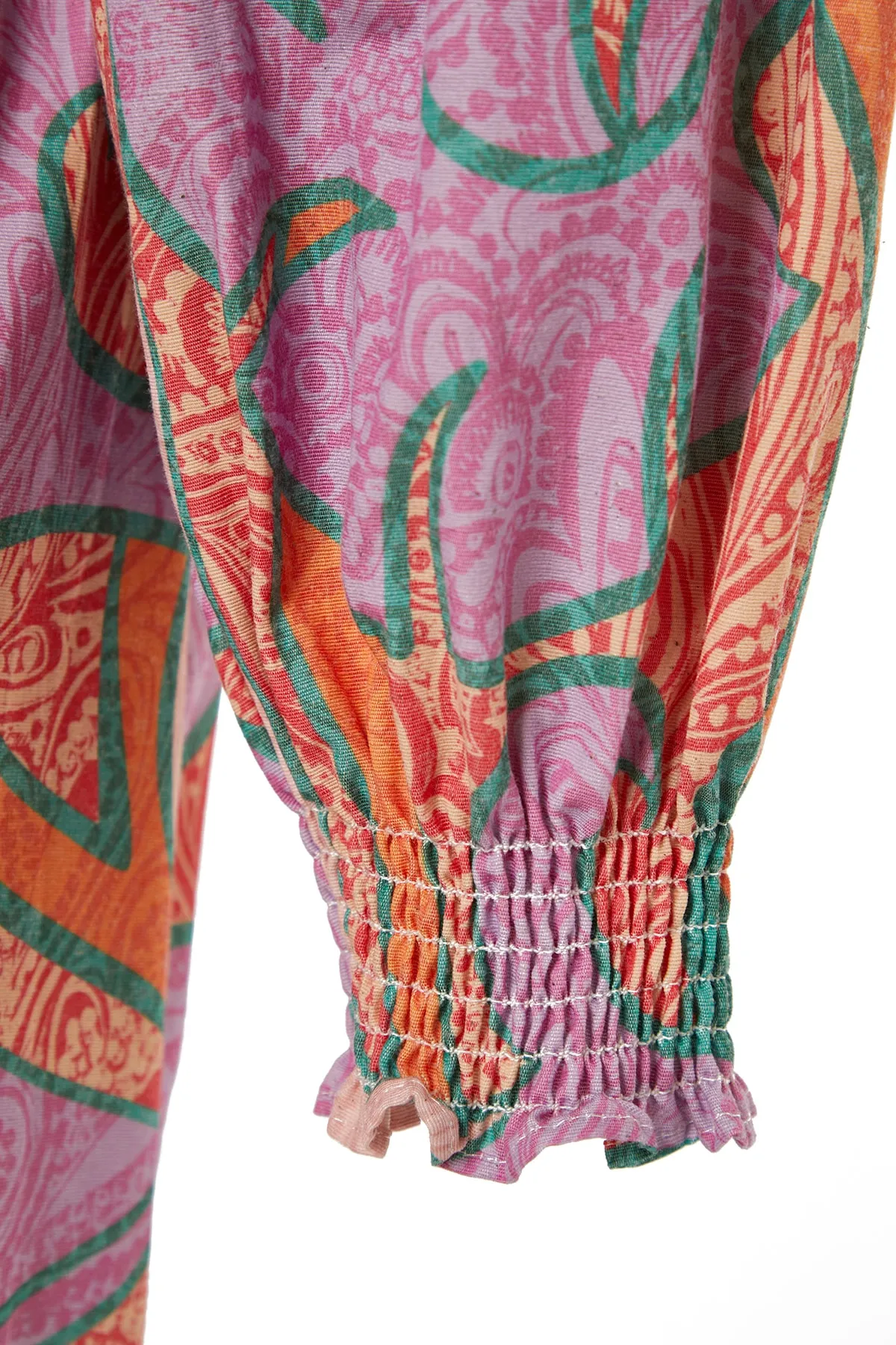 Trendyol Collection  Tropisch gemusterter, gewebter Maxi-Kimono und Kaftan mit Ballonärmeln aus 100 % Baumwolle in Leinenoptik mit Gürtel