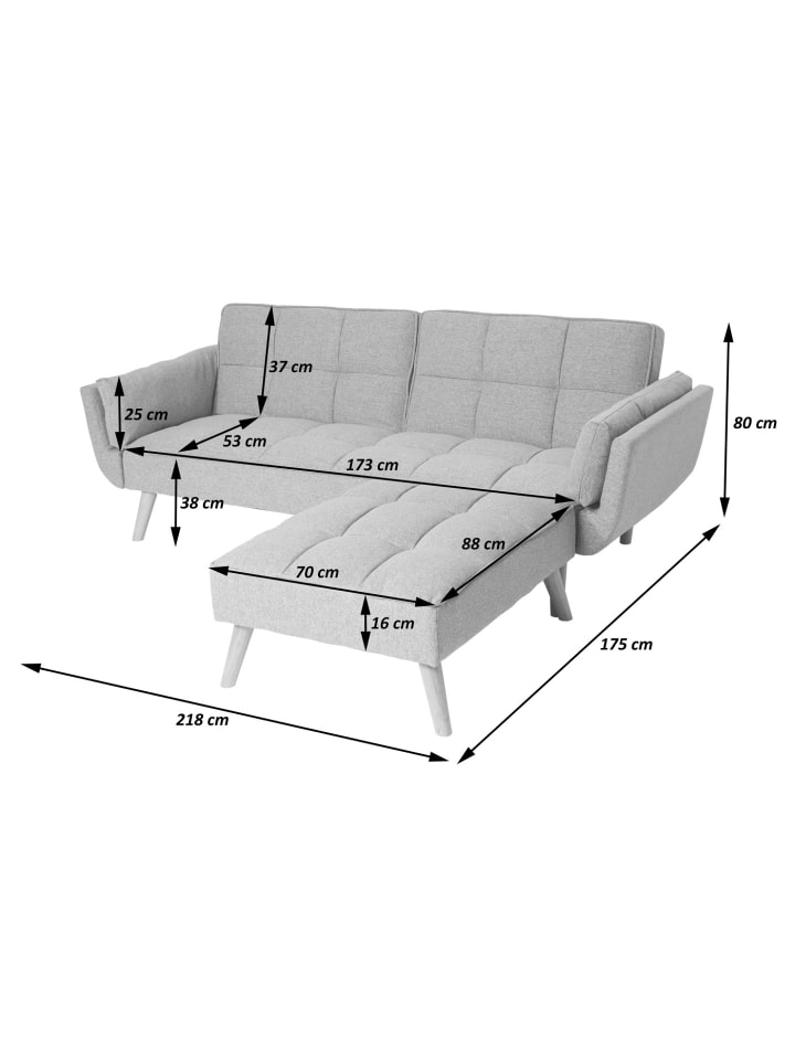MCW Schlafsofa K18 mit Ottomane, Stoff/Textil hellgrau günstig kaufen onesize