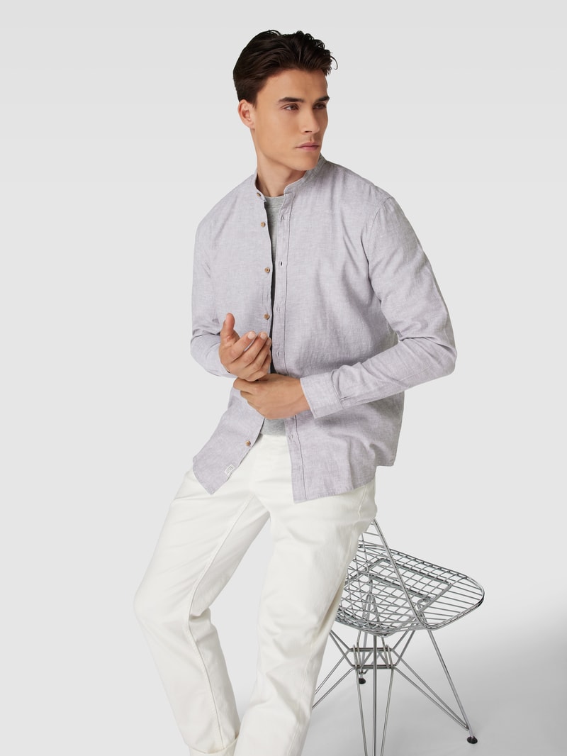 Tailored Fit Freizeithemd mit Stehkragen in mittelgrau