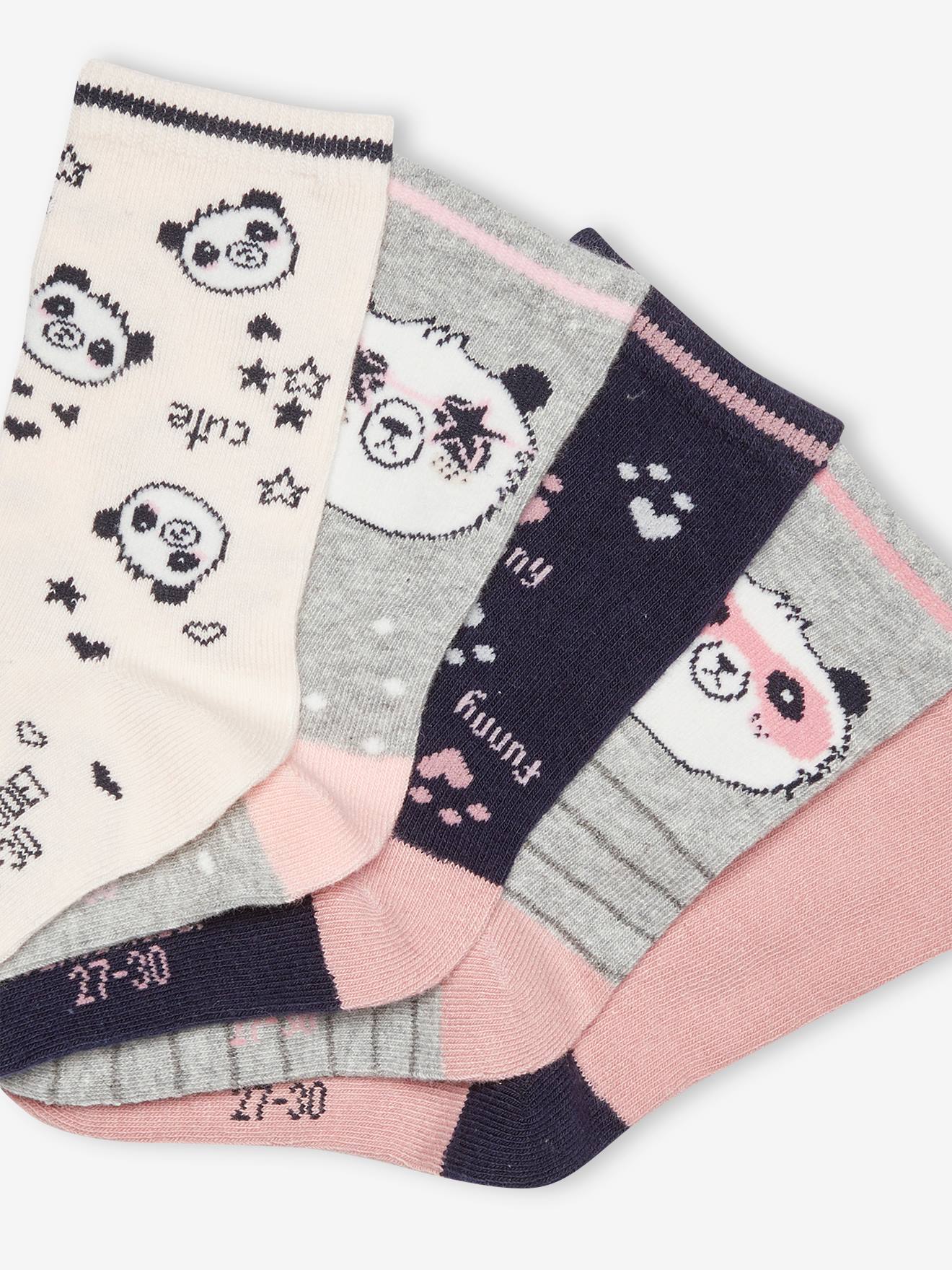 Lot de 5 paires de chaussettes panda fille lot mauve