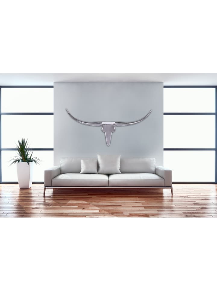 KADIMA DESIGN Bull Geweih L Wanddekoration 125cm breit Alu Aluminium silber in Silbern günstig kaufen