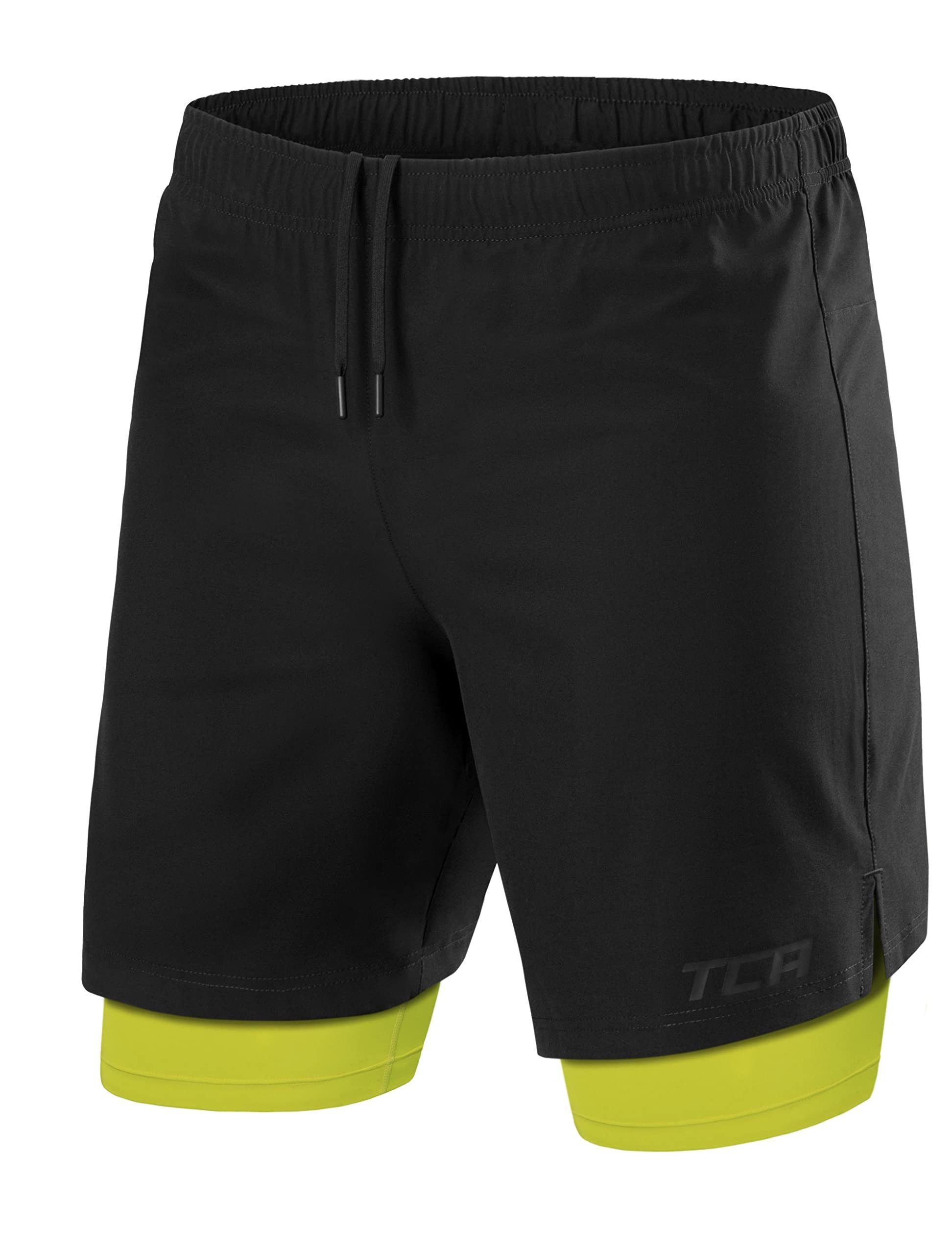 TCA Trainingsshorts TCA Herren 2 in 1 Laufhose mit Kompressionshose - Schwarz/Grün, M